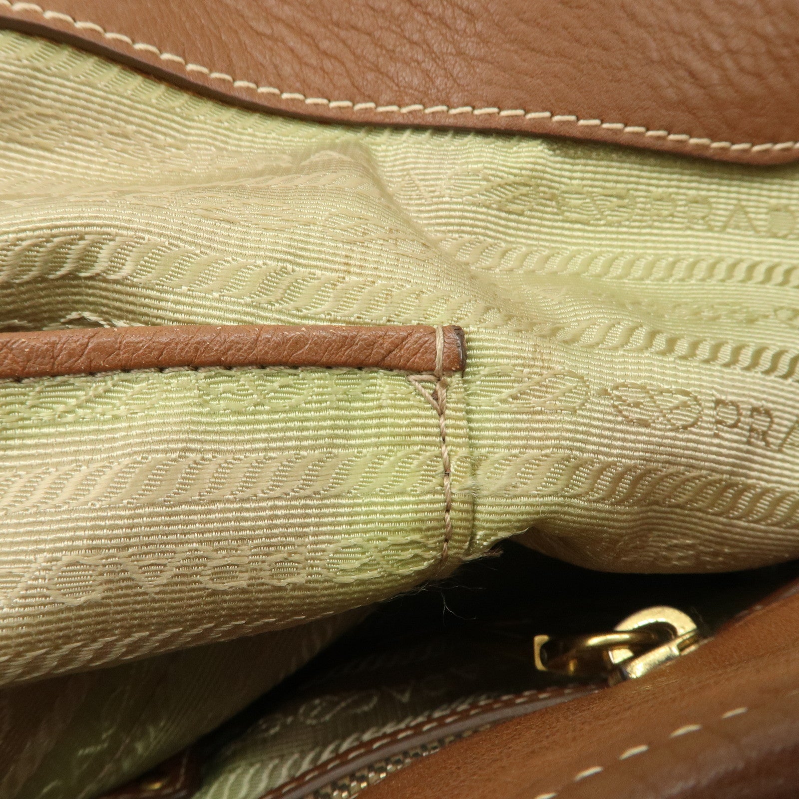 PRADA Logo Jacquard Leather Tote Bag Hand Bag Brown BR4635 Used