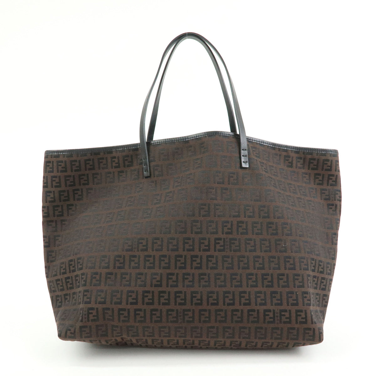 FENDI Zucchino Canvas Leather Tote Bag Shoulder Bag Brown 8BH005