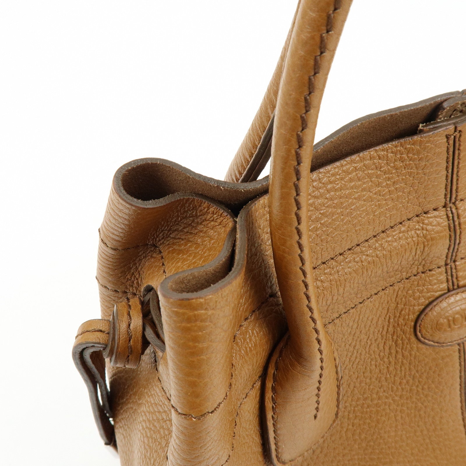TOD'S Logo Leather Shoulder Bag Hand Bag Tote Bag Camel Brown