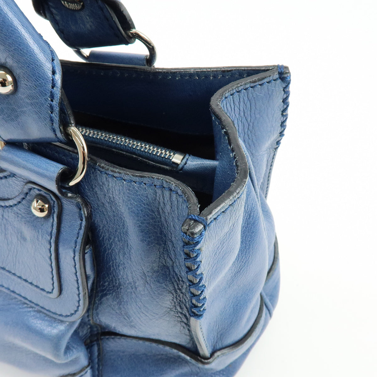 CELINE Logo Leather Boogie Bag Hand Bag Horse Bag Charm Blue