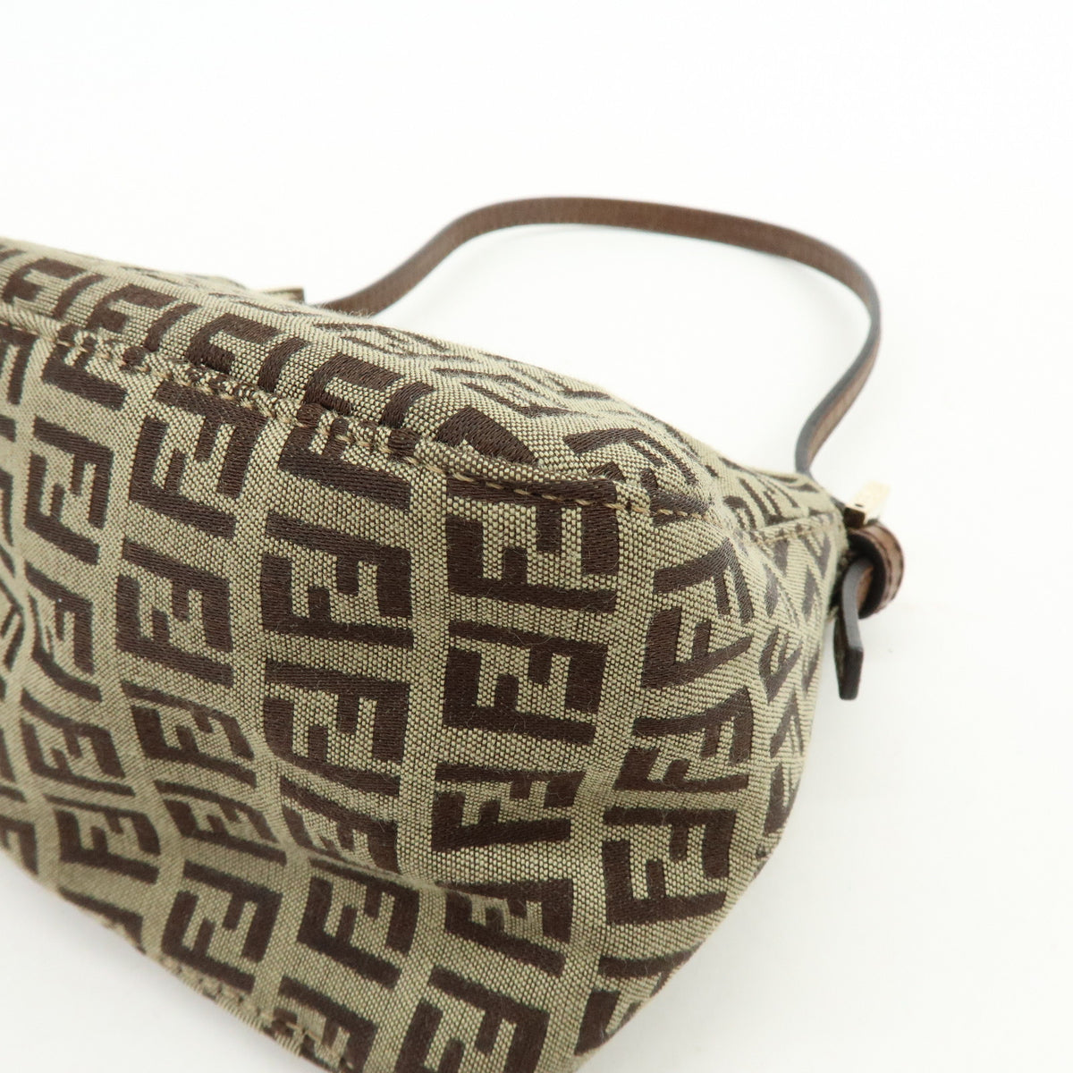 FENDI Mini Mamma Baguette Zucchino Canvas Leather Shoulder Bag 8BR180