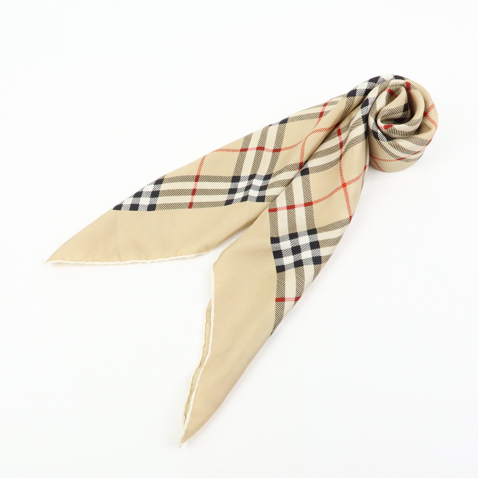 BURBERRY Nova Plaid Silk 100% Scarf Beige Black Red