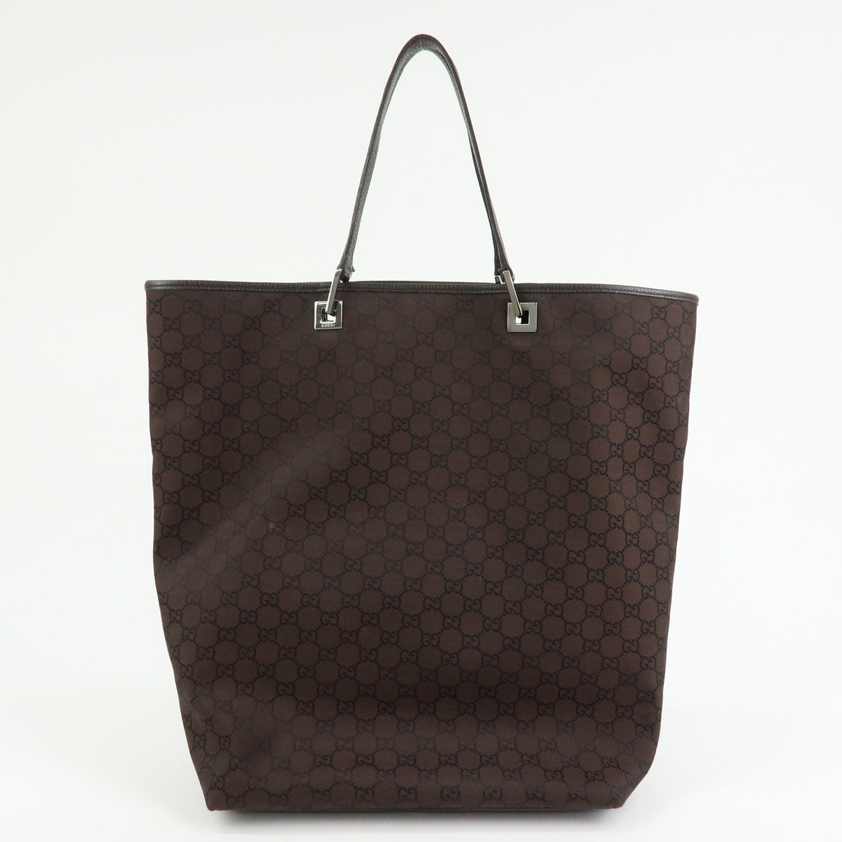 GUCCI GG Nylon Leather Tote Bag Shoulder Bag Brown 269123