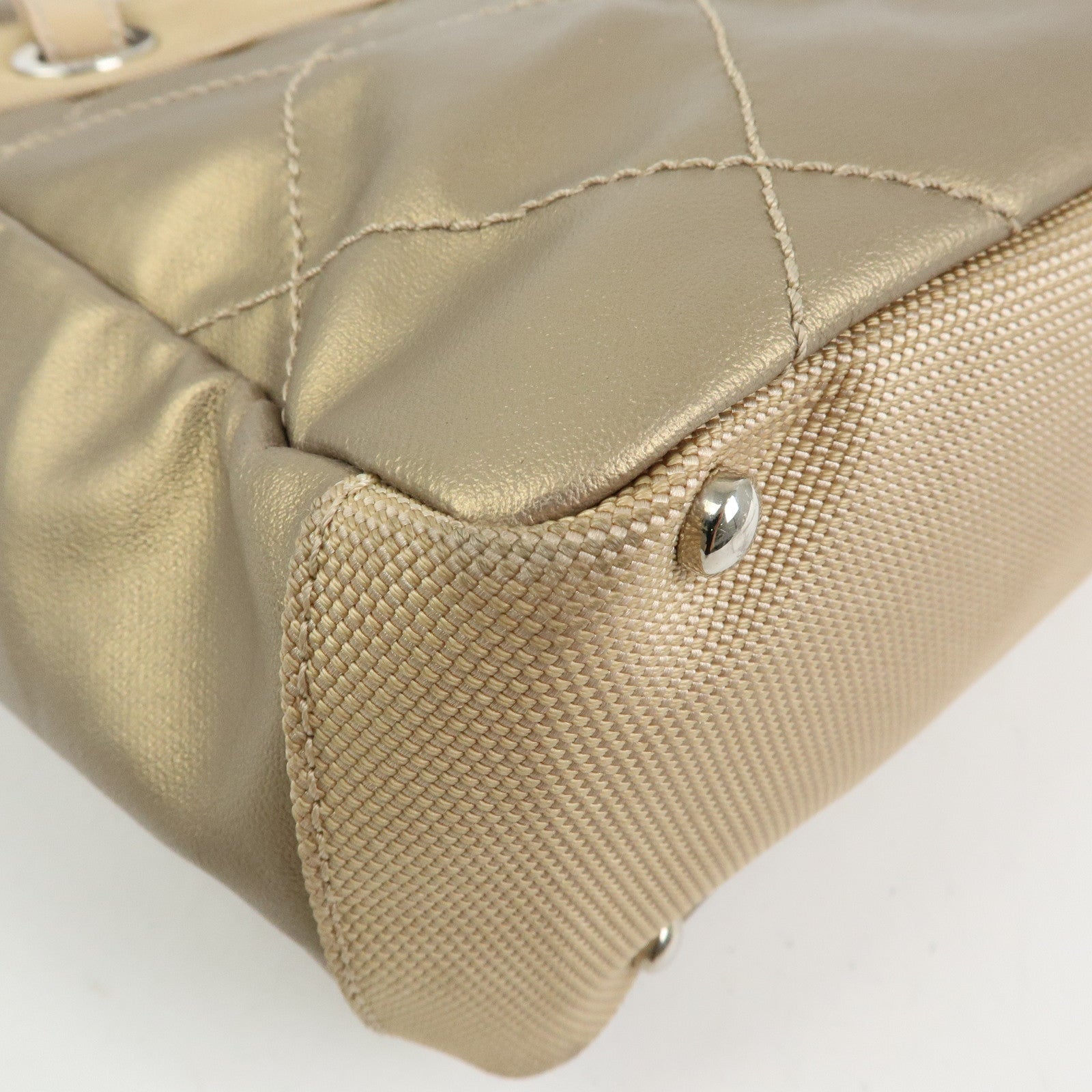 CHANEL Paris Biarritz PM Coated Canvas Leather Tote Bag Gold A34208