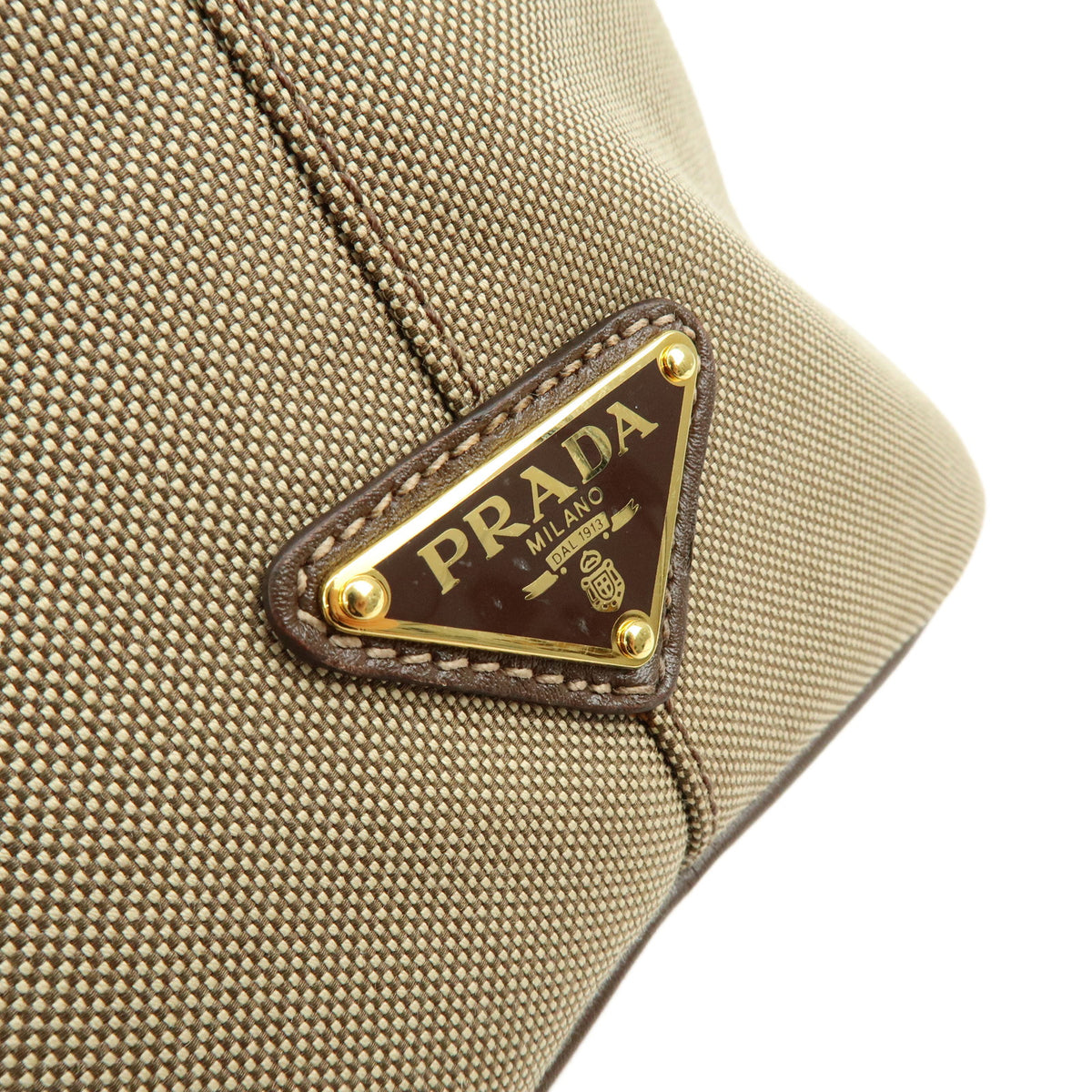 PRADA Triangle Logo Jaquard Canvas Leather 2Way Tote Bag Brown BN1841
