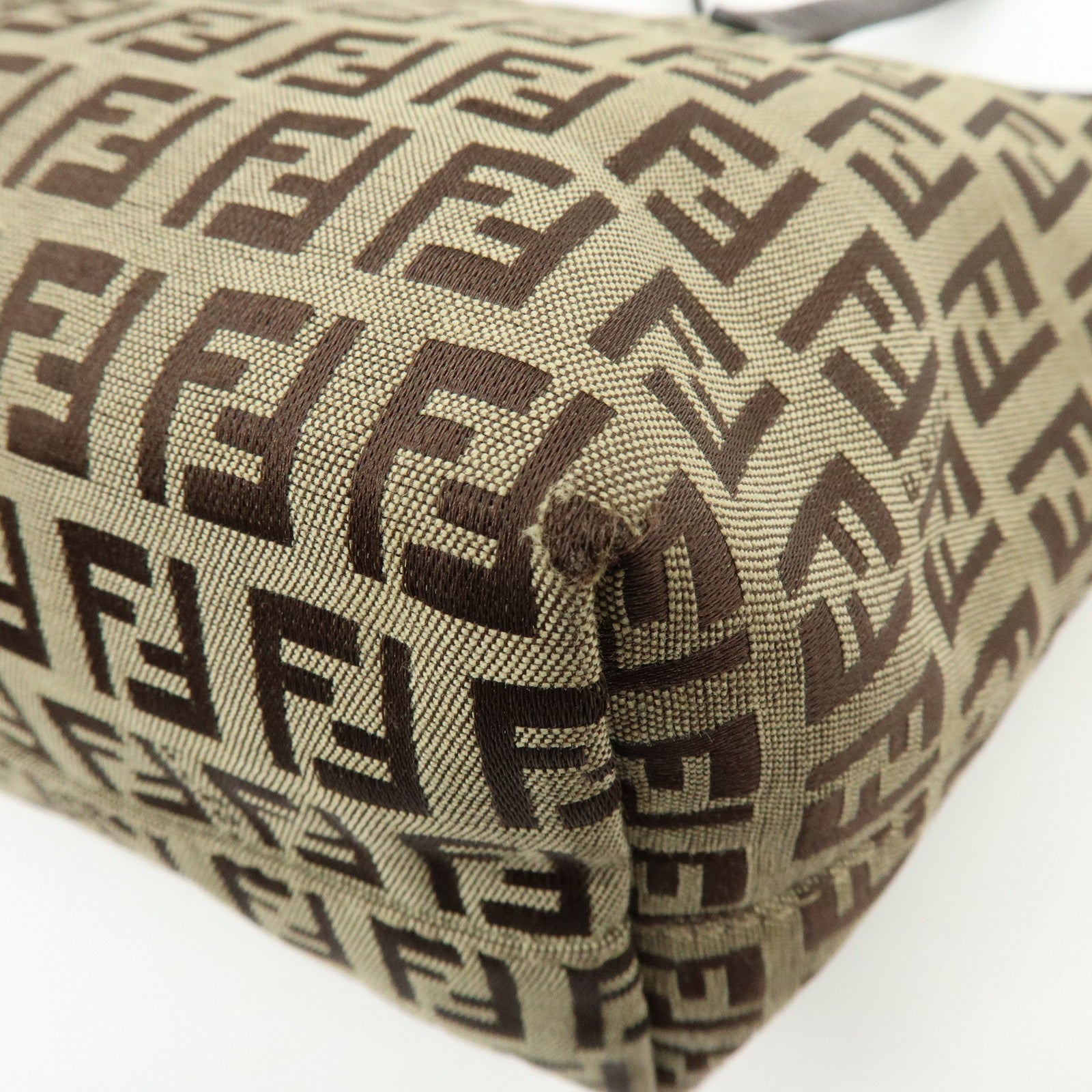 FENDI Zucchino Canvas Leather Tote Bag Hand Bag Shoulder Bag Brown