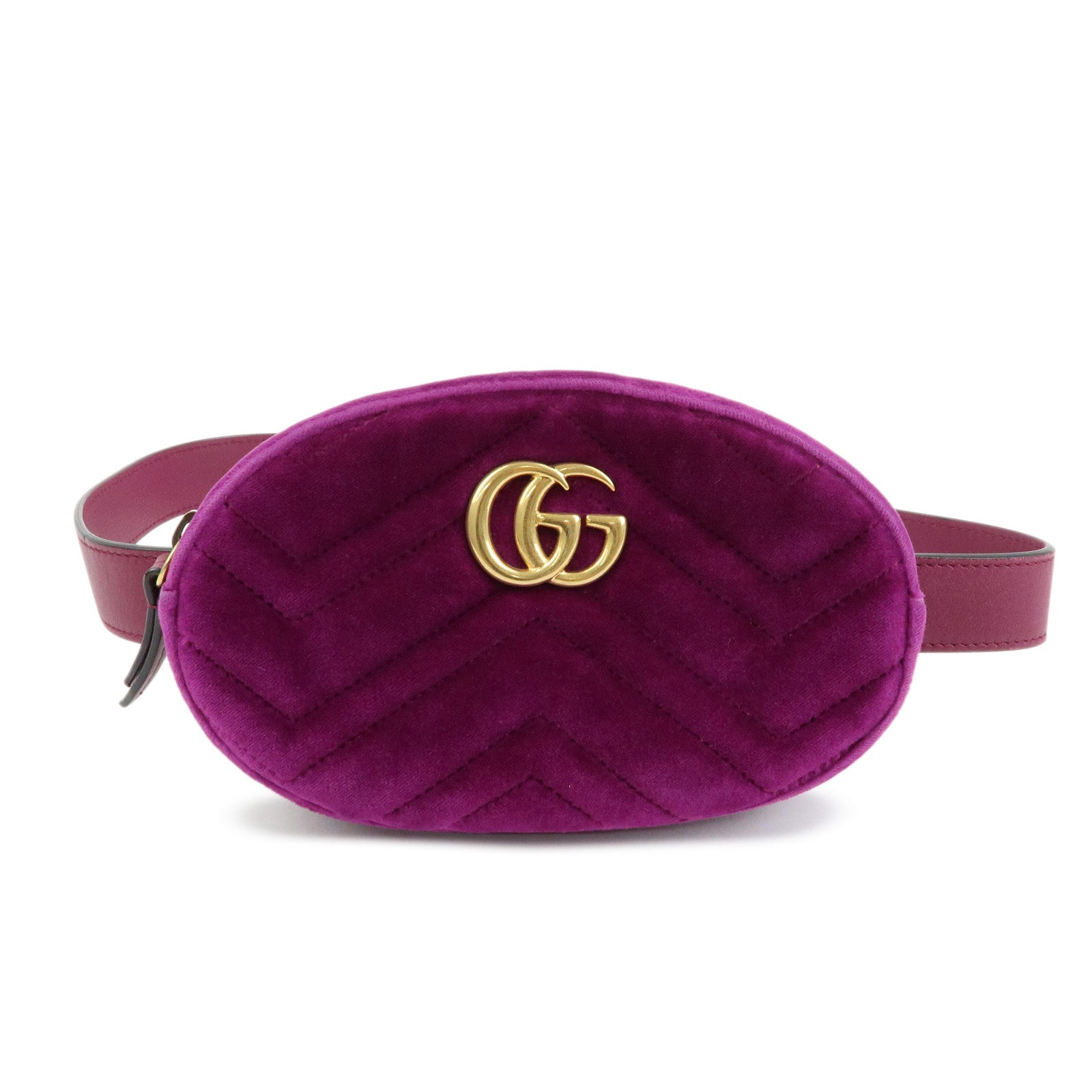 GUCCI GG Marmont Double G Velvet Leather Waist Pouch Body Bag 476434