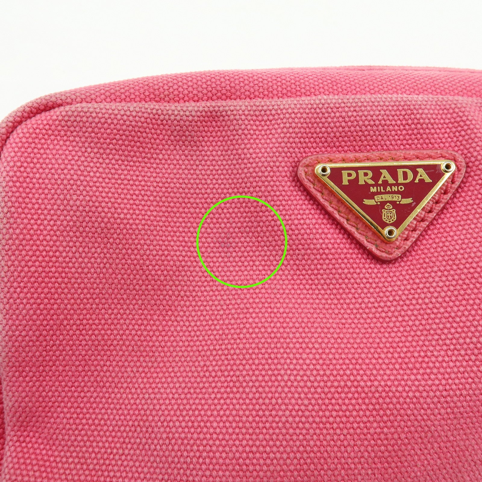 PRADA Triangle Logo Canvas Leather Pouch Cosmetic Pouch Pink