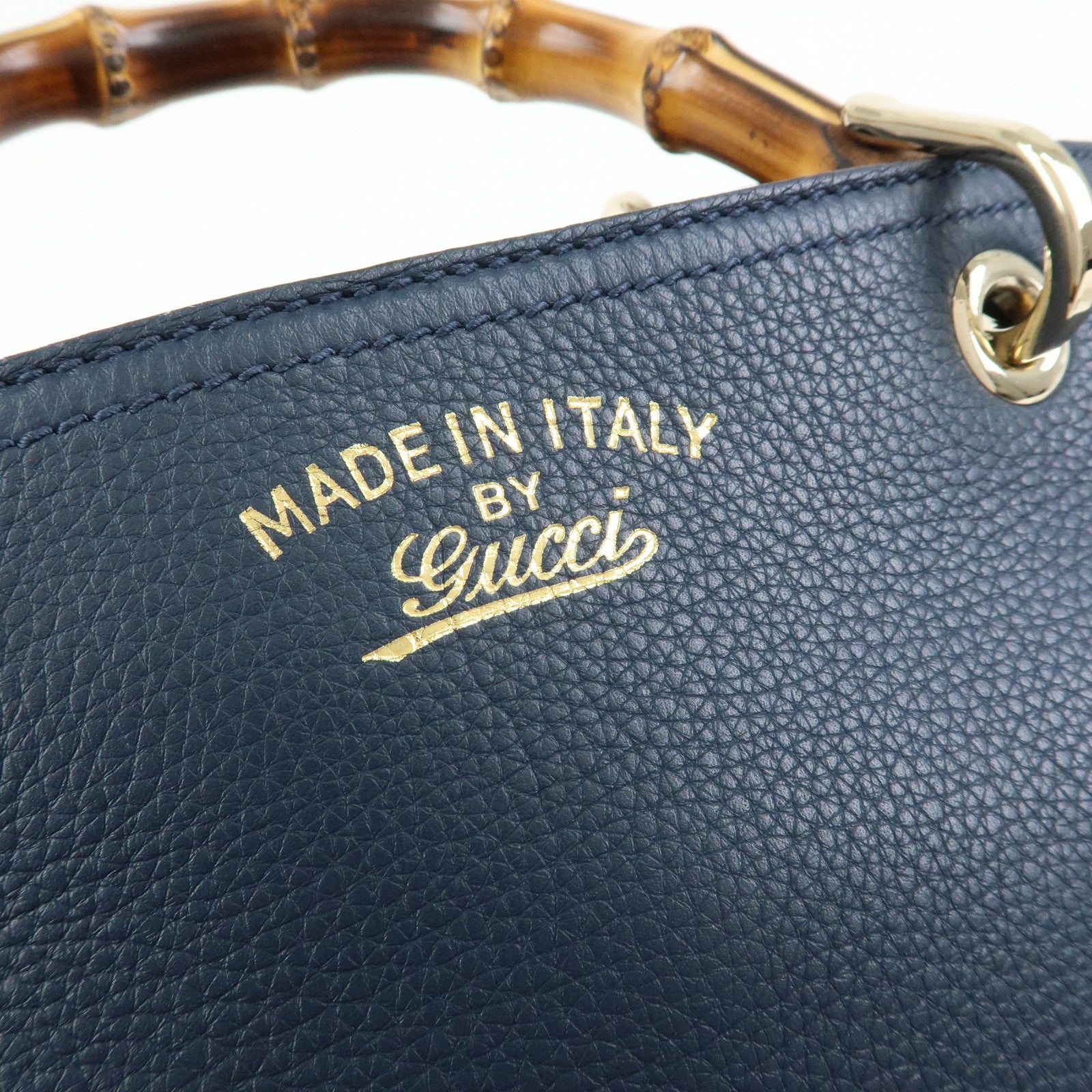GUCCI Bamboo Leather 2Way Bag Hand Bag Shoulder Bag Blue 336032