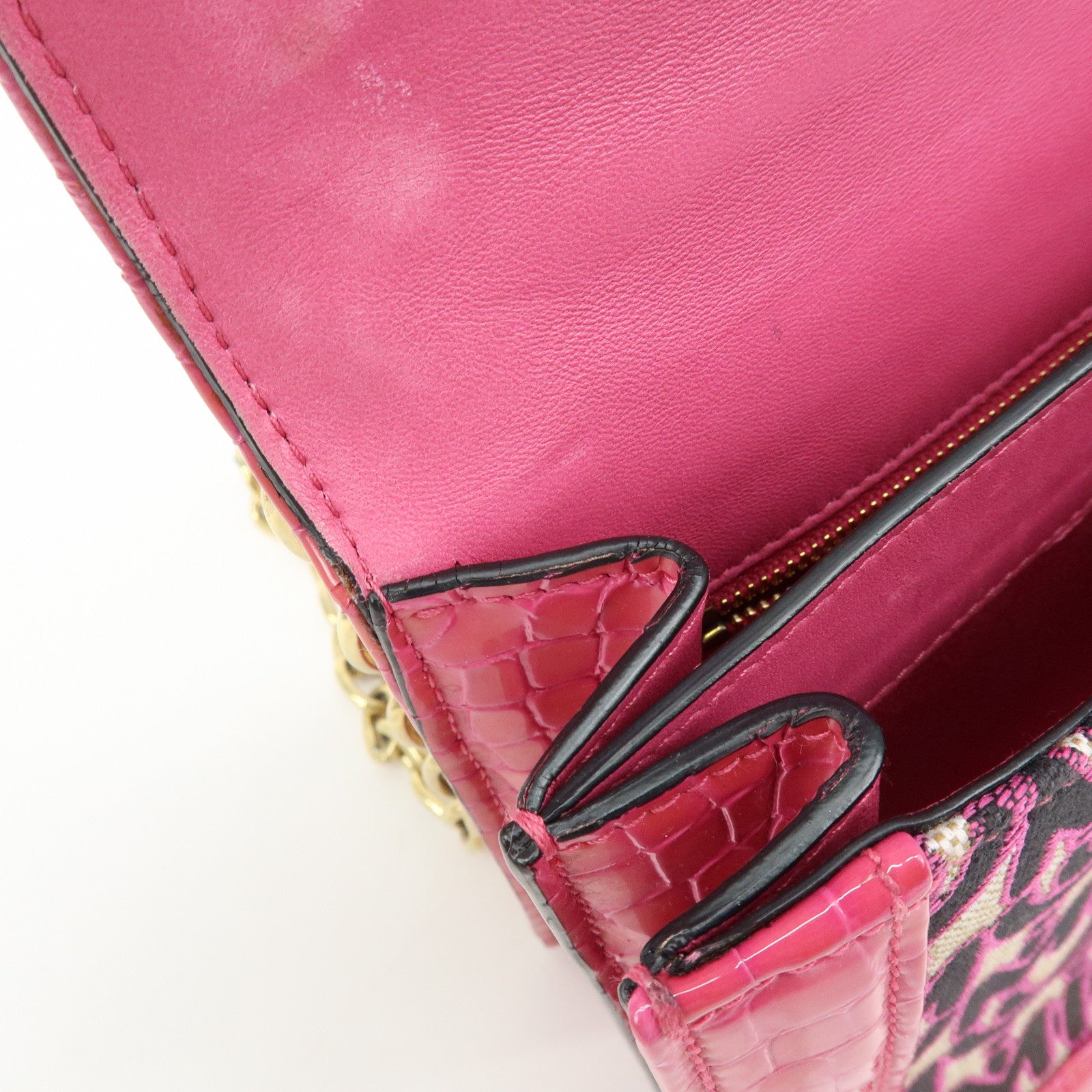 MIU MIU Jacquard Embossed Leather 2Way Hand Shoulder Bag Pink 5BD233