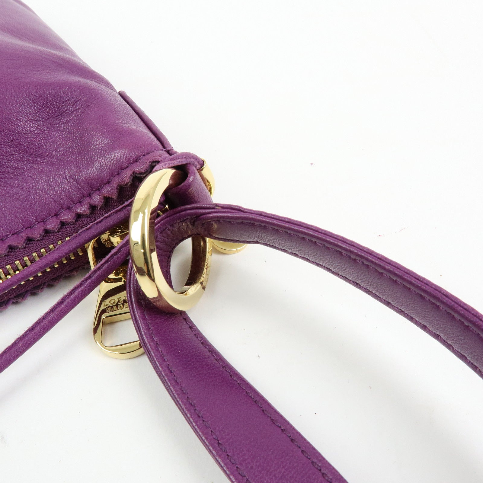 LOEWE Anagram Nappa Leather Shoulder Bag Hand Bag Brown Purple