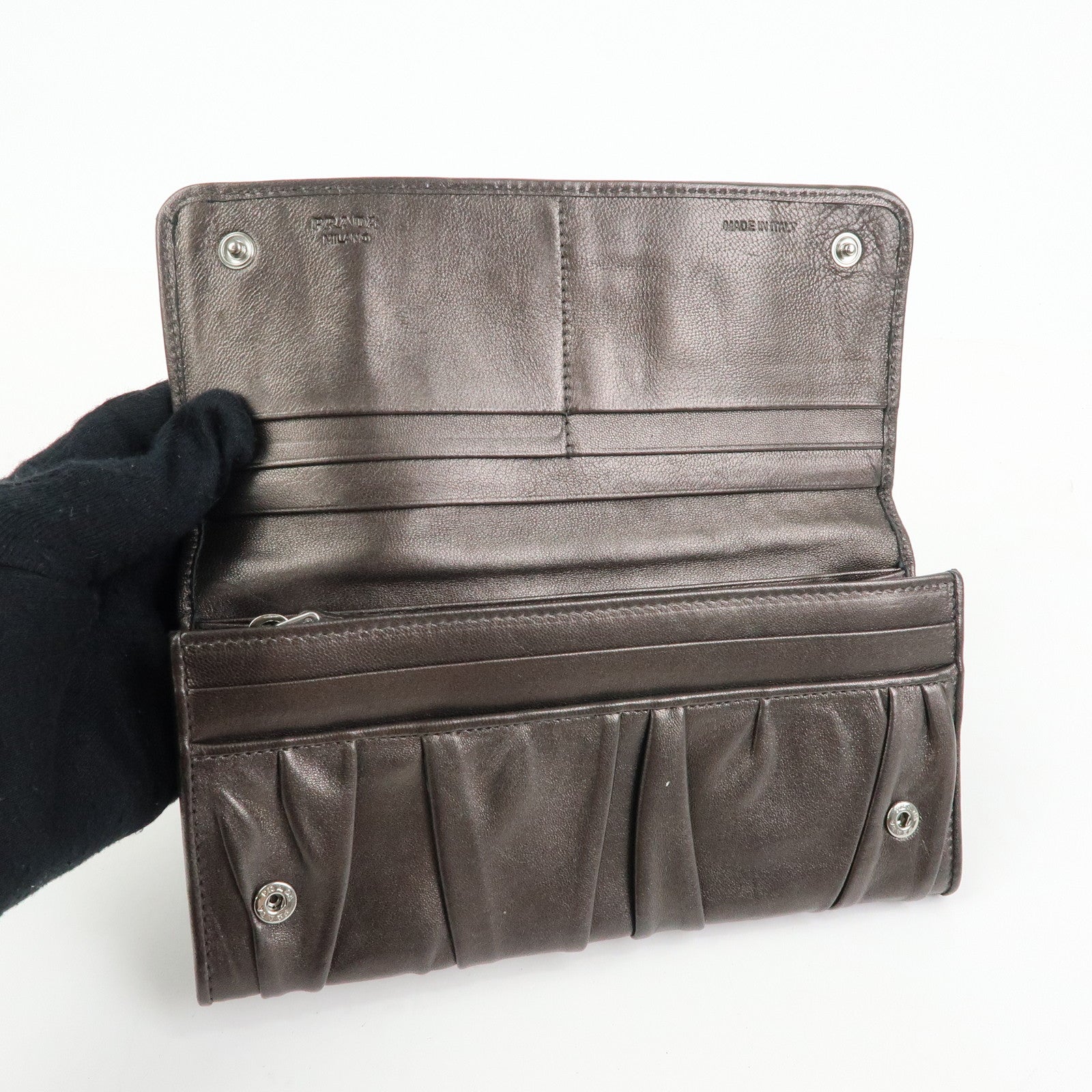 PRADA Logo Nappa Gaufre Leather Flap Bi-fold Long Wallet Bronze 1M1132
