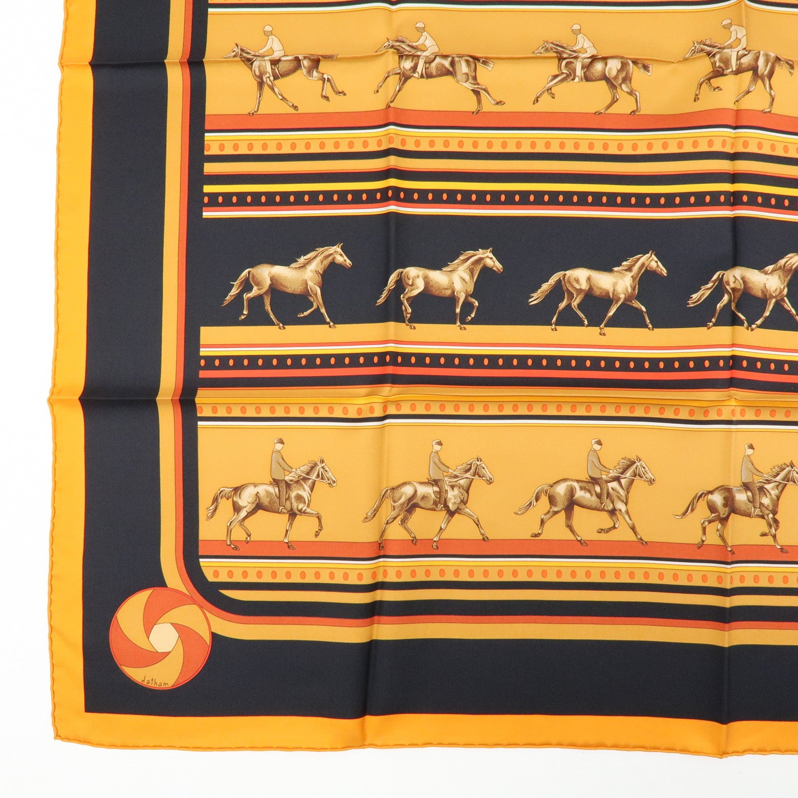 HERMES Carre 90 Silk 100% Scarf SEQUENCES Orange Black