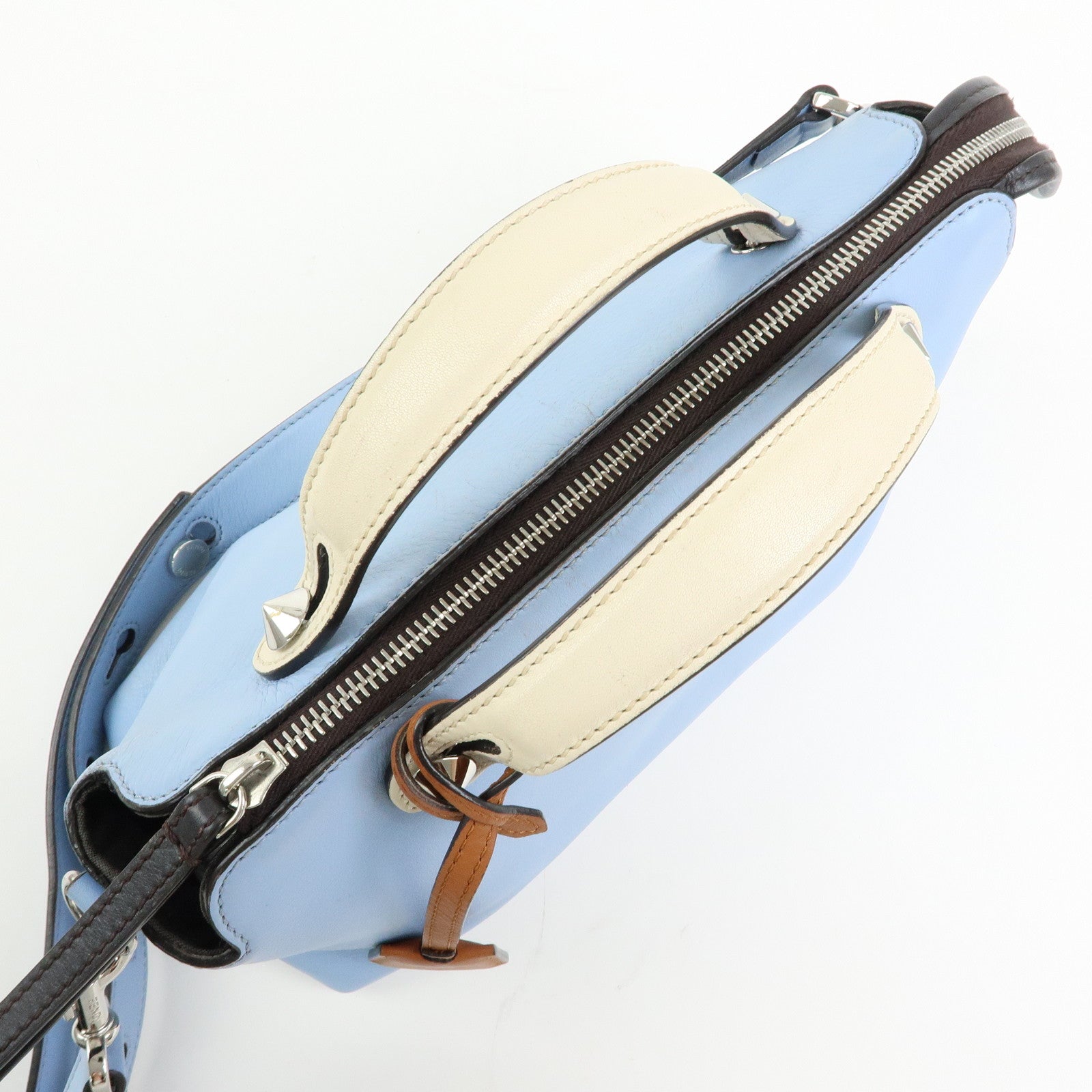 FENDI By The Way Medium Leather 2Way Bag Hand Light Blue 8BL146