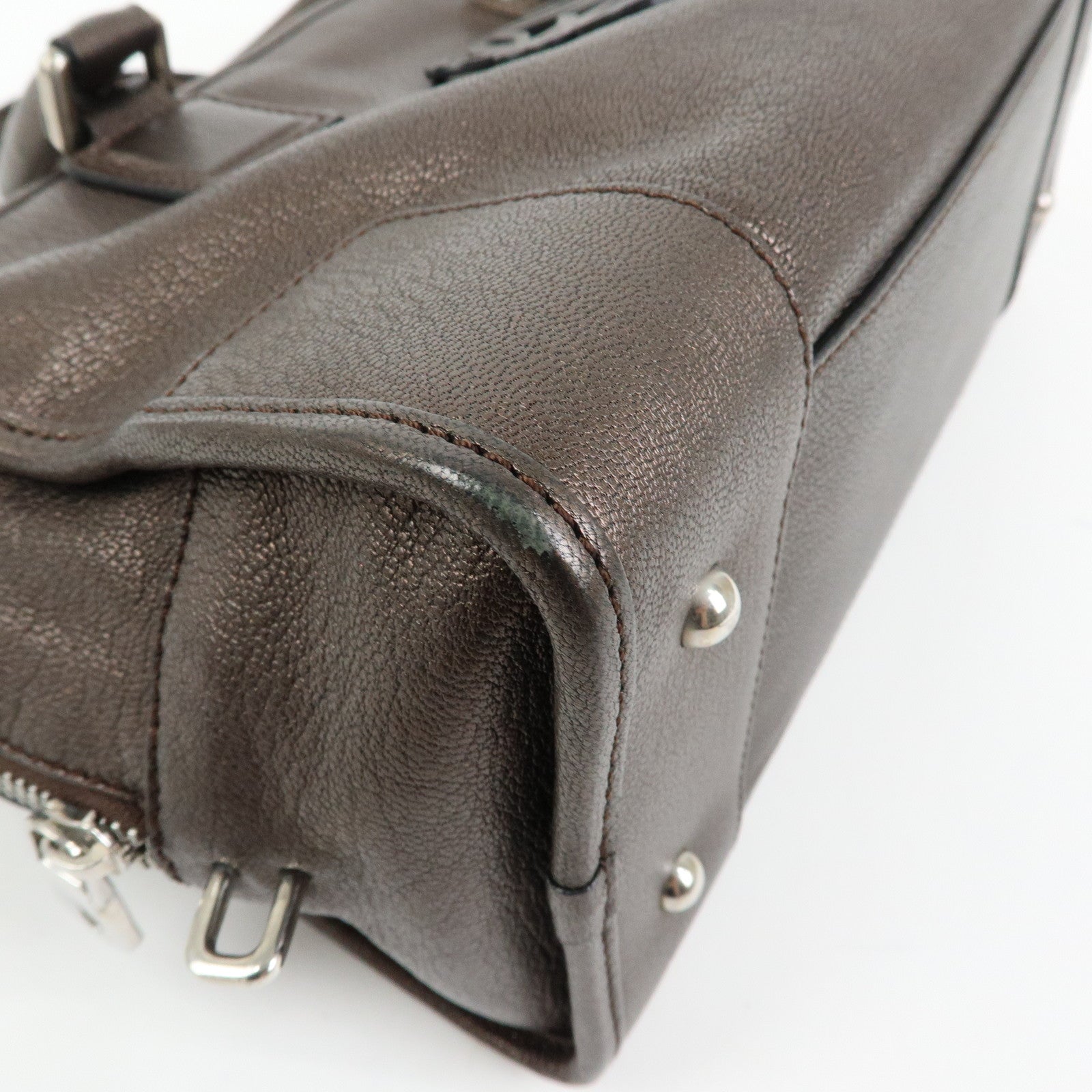 LOEWE Anagram Amazona 28 Leather Hand Bag Boston Bag Metallic Brown