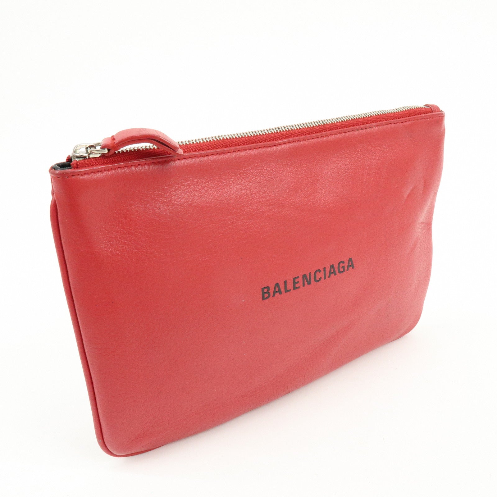 BALENCIAGA Leather Everyday Pouch Clutch Bag Flat Pouch Red 551992
