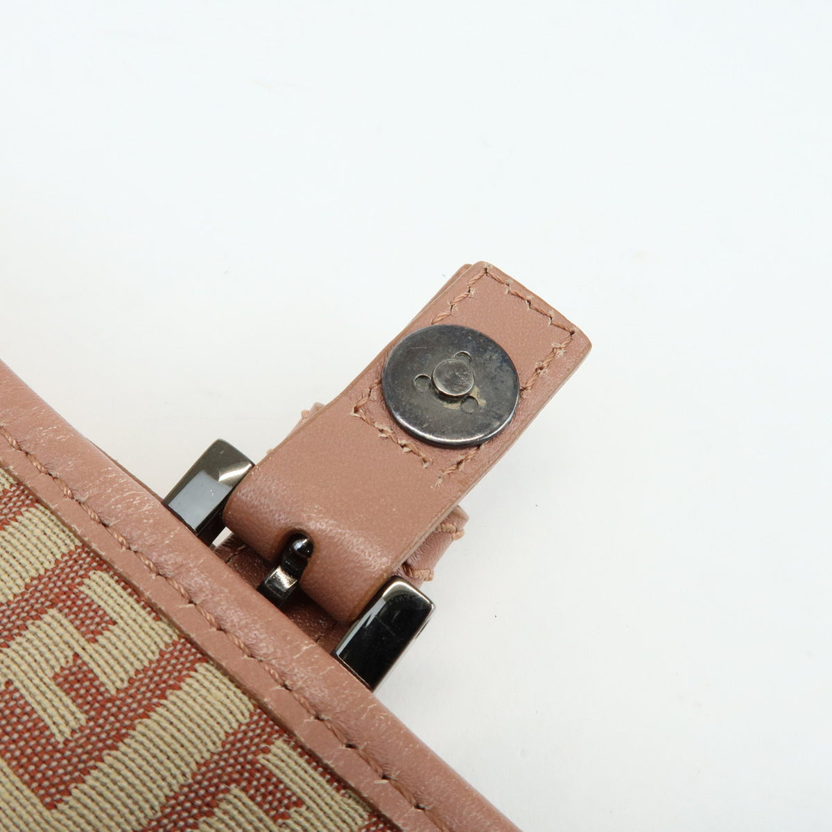 FENDI Zucchino Canvas Leather Shoulder Crossbody Bag Beige Pink 8BT052