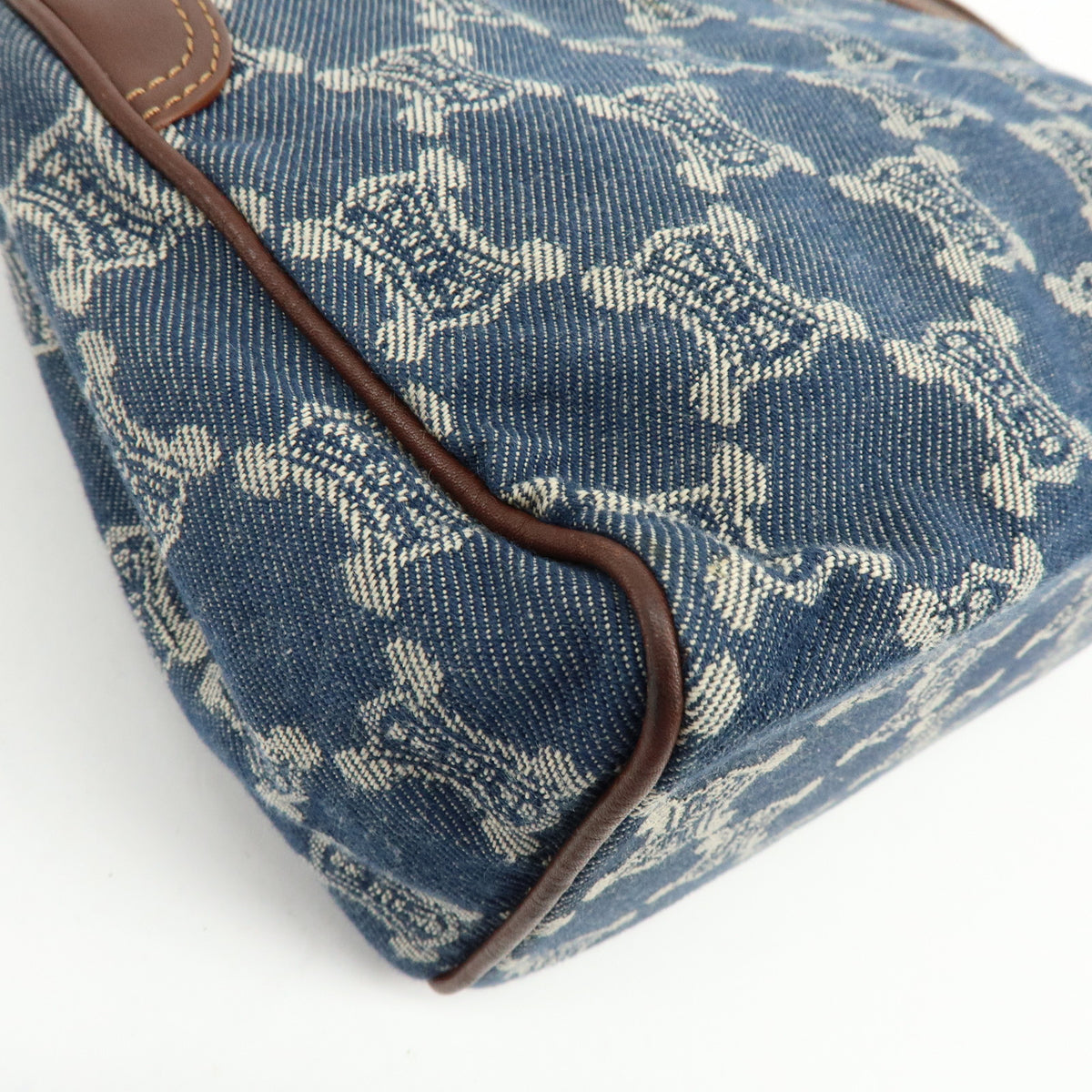 CELINE Paris Macadam Denim Leather Mini Tote Hand Bag Navy Brown