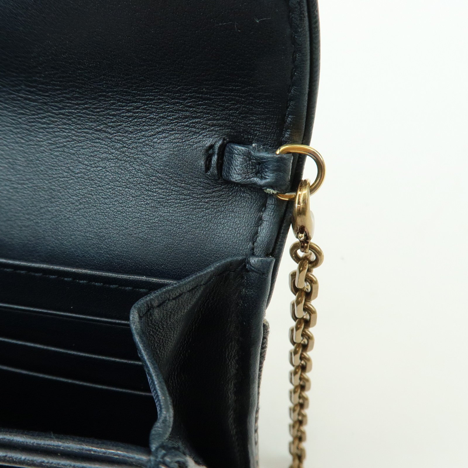 Christian Dior Oblique Saddle Canvas Leather Chain Wallet WOC Navy
