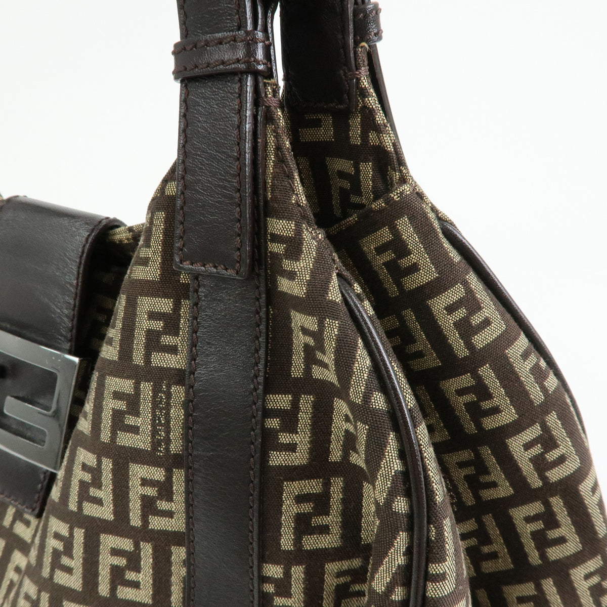 FENDI Zucchino Canvas Leather Shoulder Bag Hand Bag Beige Brown 8BR463