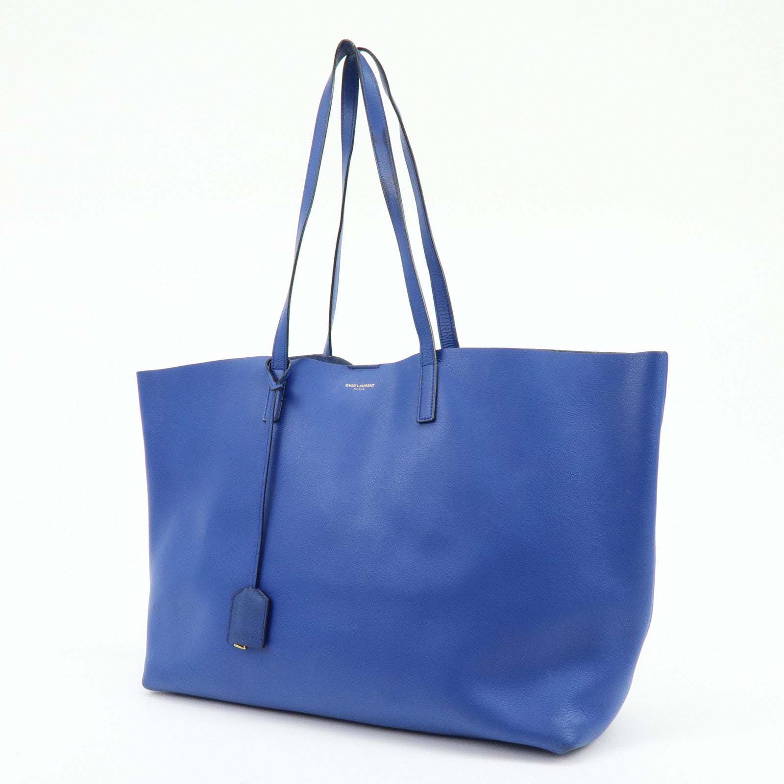 SAINT LAURENT PARIS Cassandra Leather Sac Shopping Bag Blue 394195