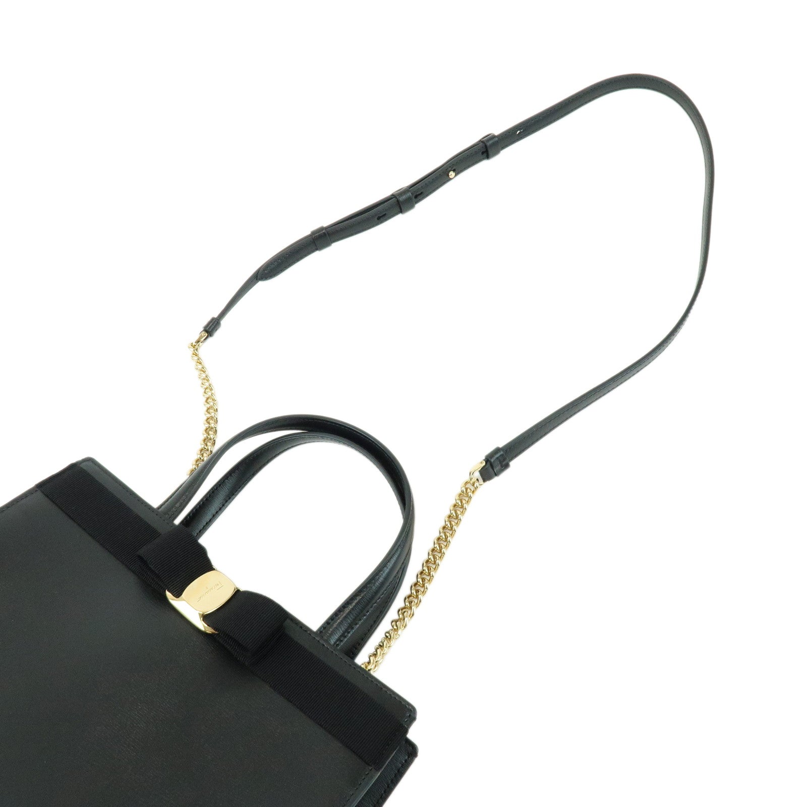 Ferragamo Vara Ribbon Leather 2Way Bag Hand Bag Black AU-21 1290