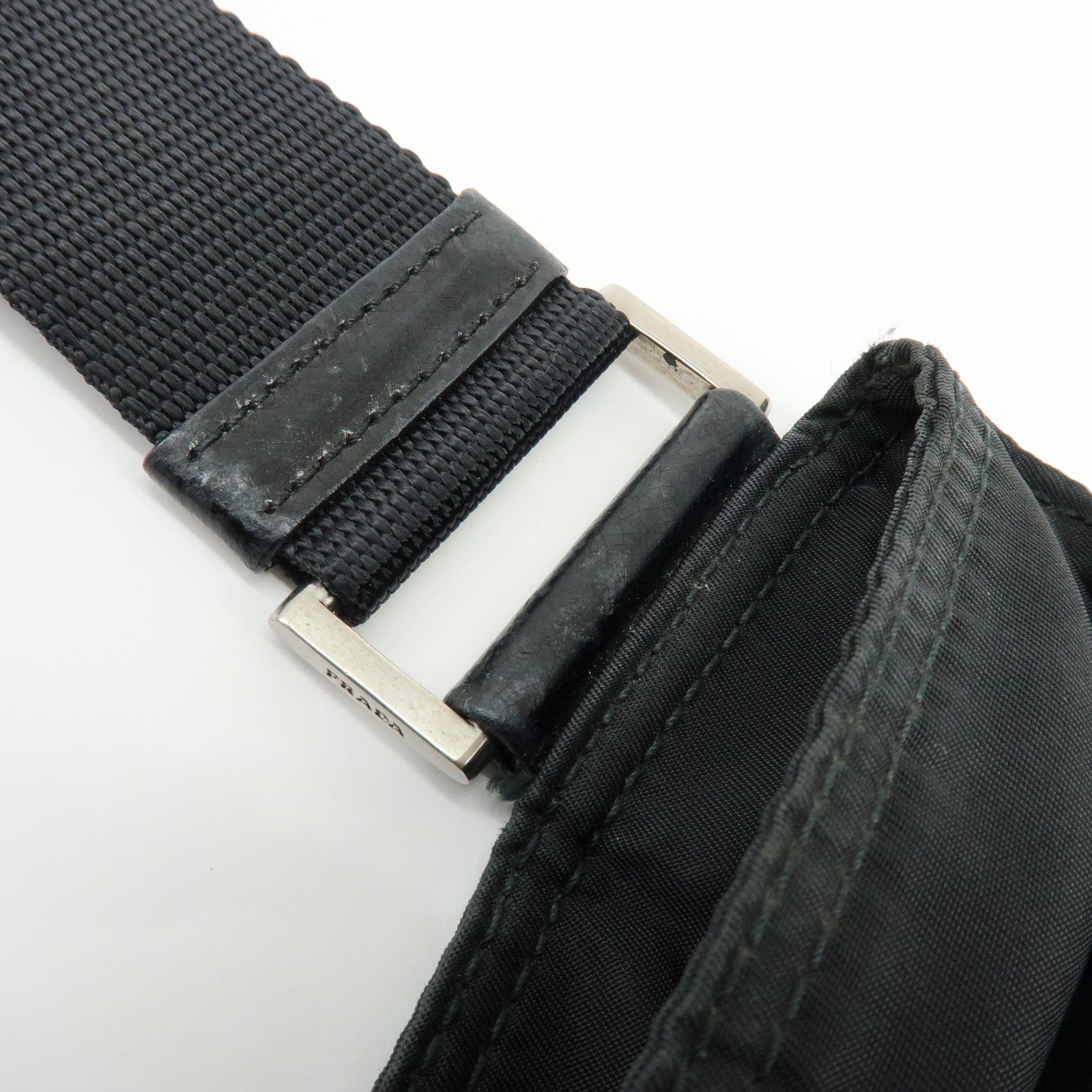 PRADA Triangle Logo Nylon Leather Shoulder Crossbody Bag Black