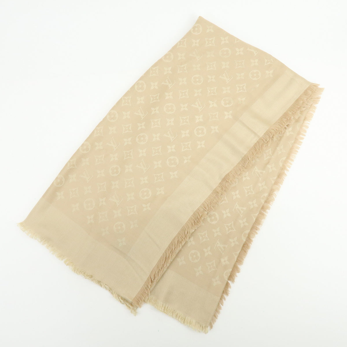 Louis Vuitton Monogram Cashmere Wool Scarf Shawl Champagne Gold