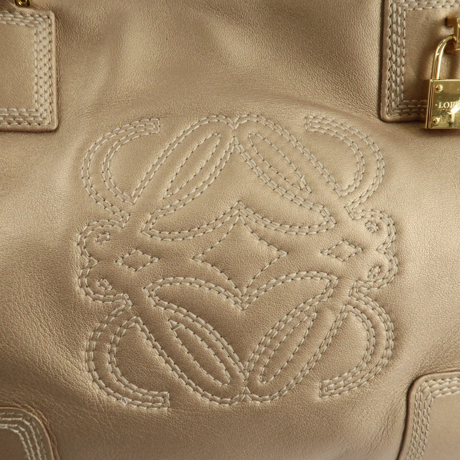 LOEWE Amazona Anagram Leather Fusta Tote Bag Hand Bag Beige Used