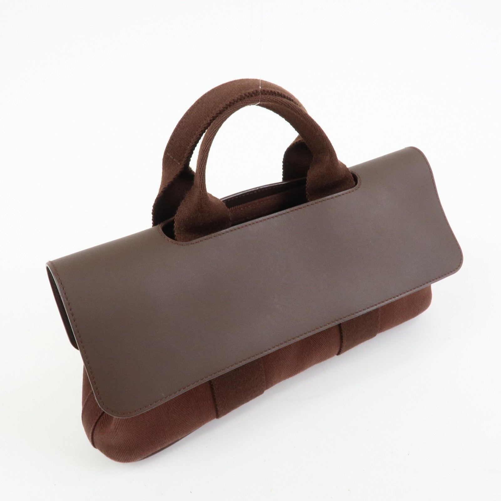 HERMES Toile Chevron Valparaiso Long PM Hand Bag Brown