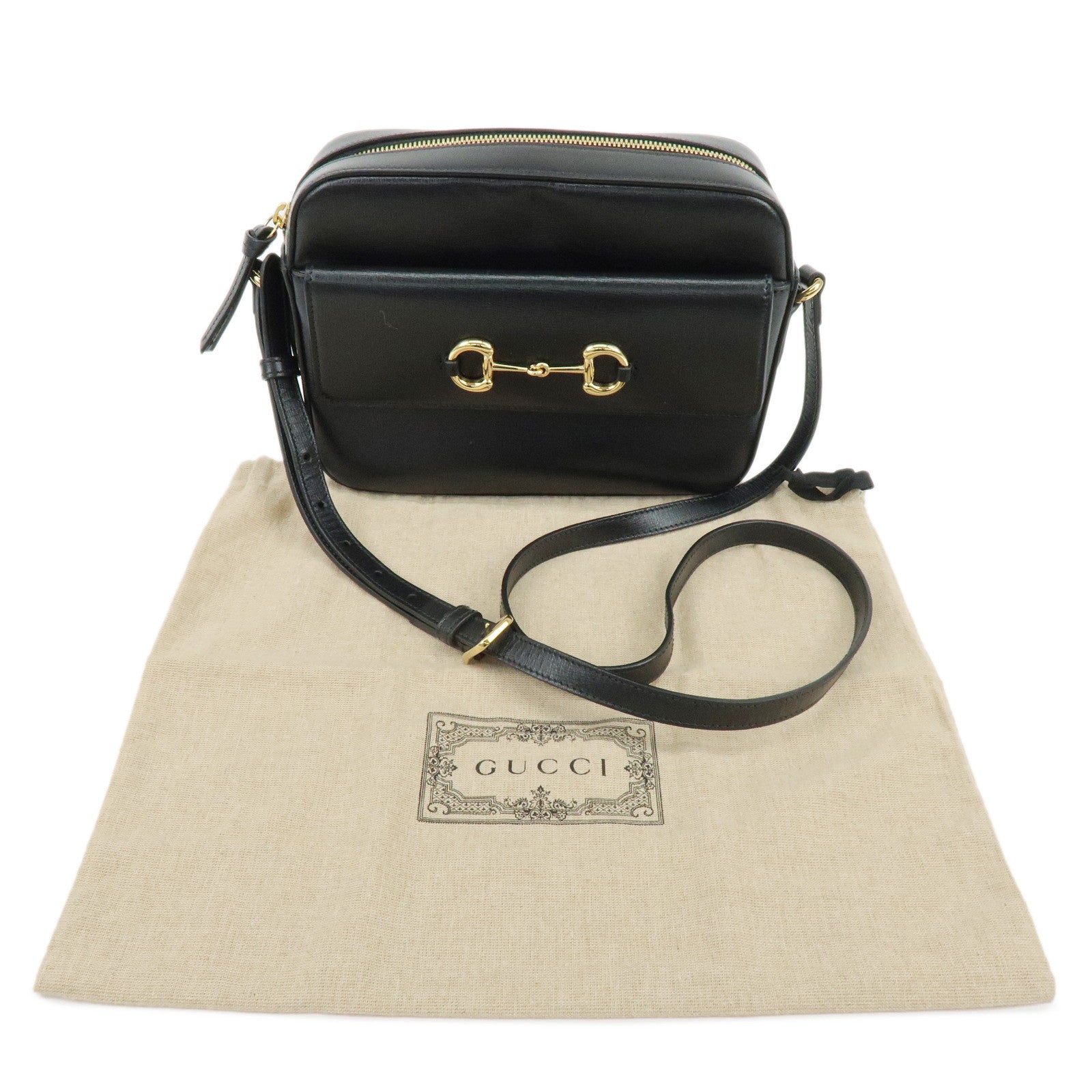 GUCCI Horsebit Leather Shoulder Bag Crossbody Bag Black 645454