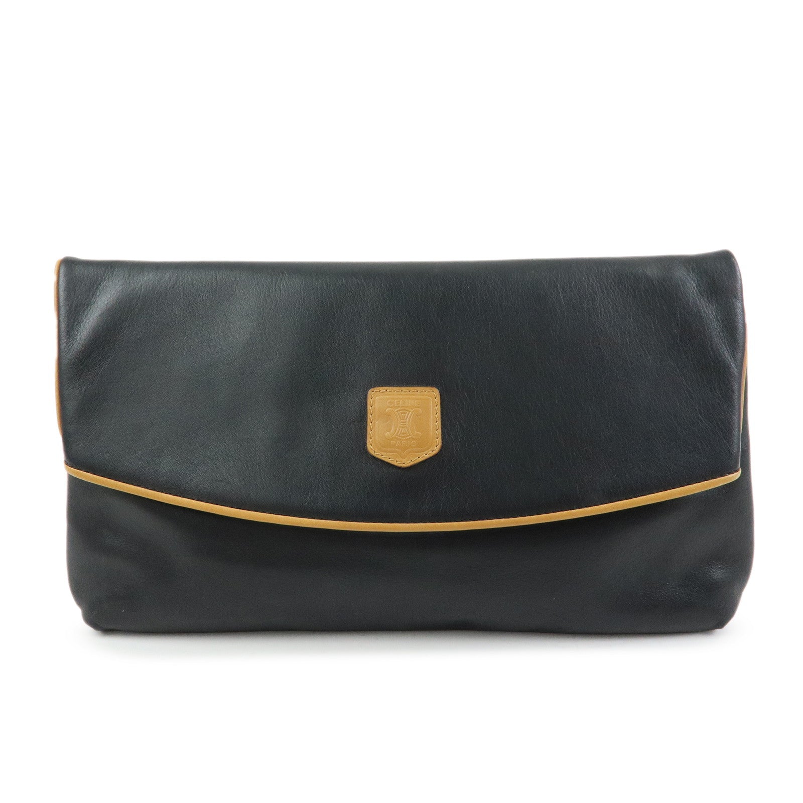 CELINE Macadam Leather Clutch Bag Flat Pouch Black
