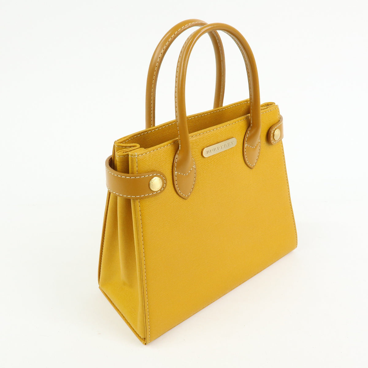 BURBERRY Leather Mini Hand Bag Tote Bag Yellow