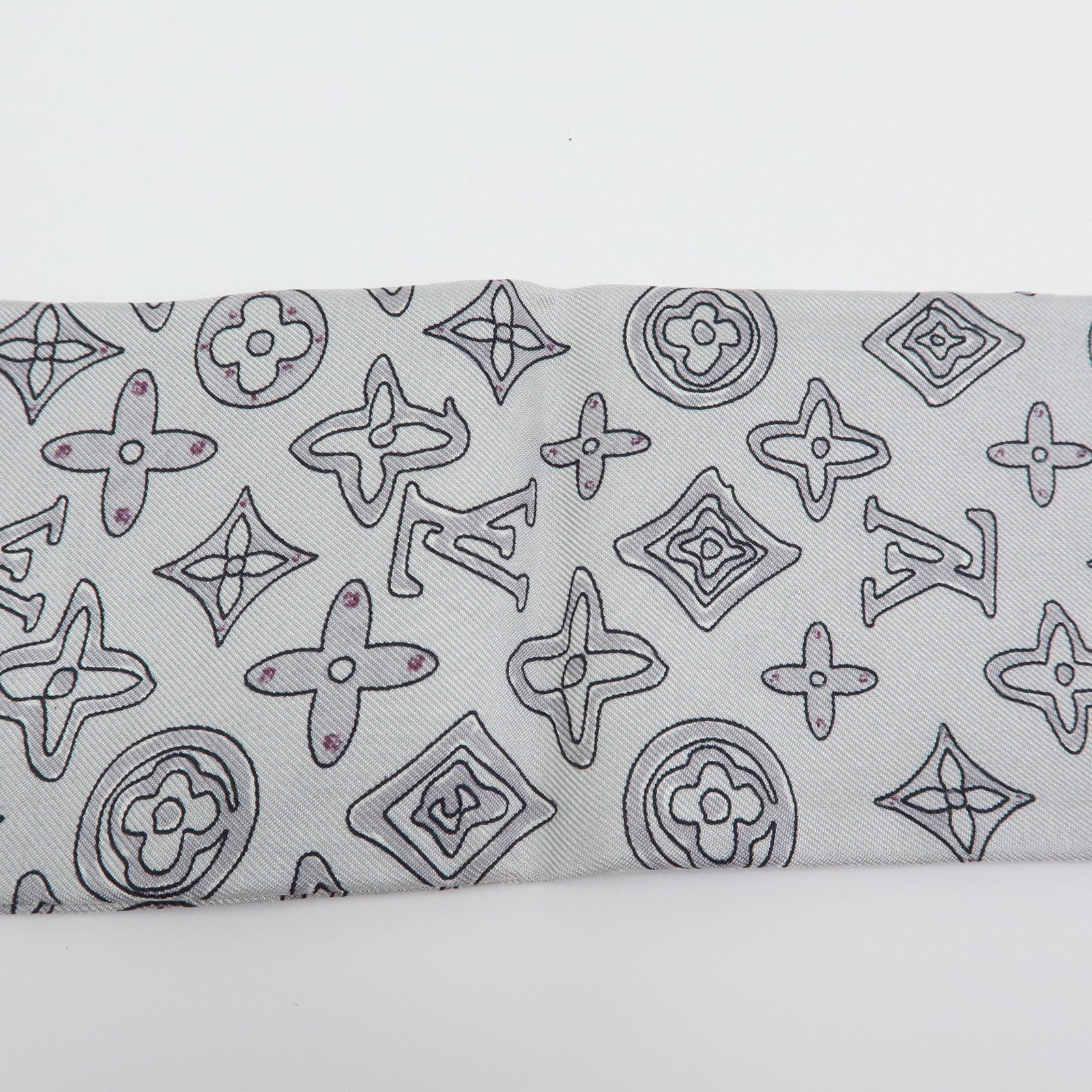 Louis Vuitton Silk 100% Monogram Map Bandeau Scarf Gray Pink Gradation