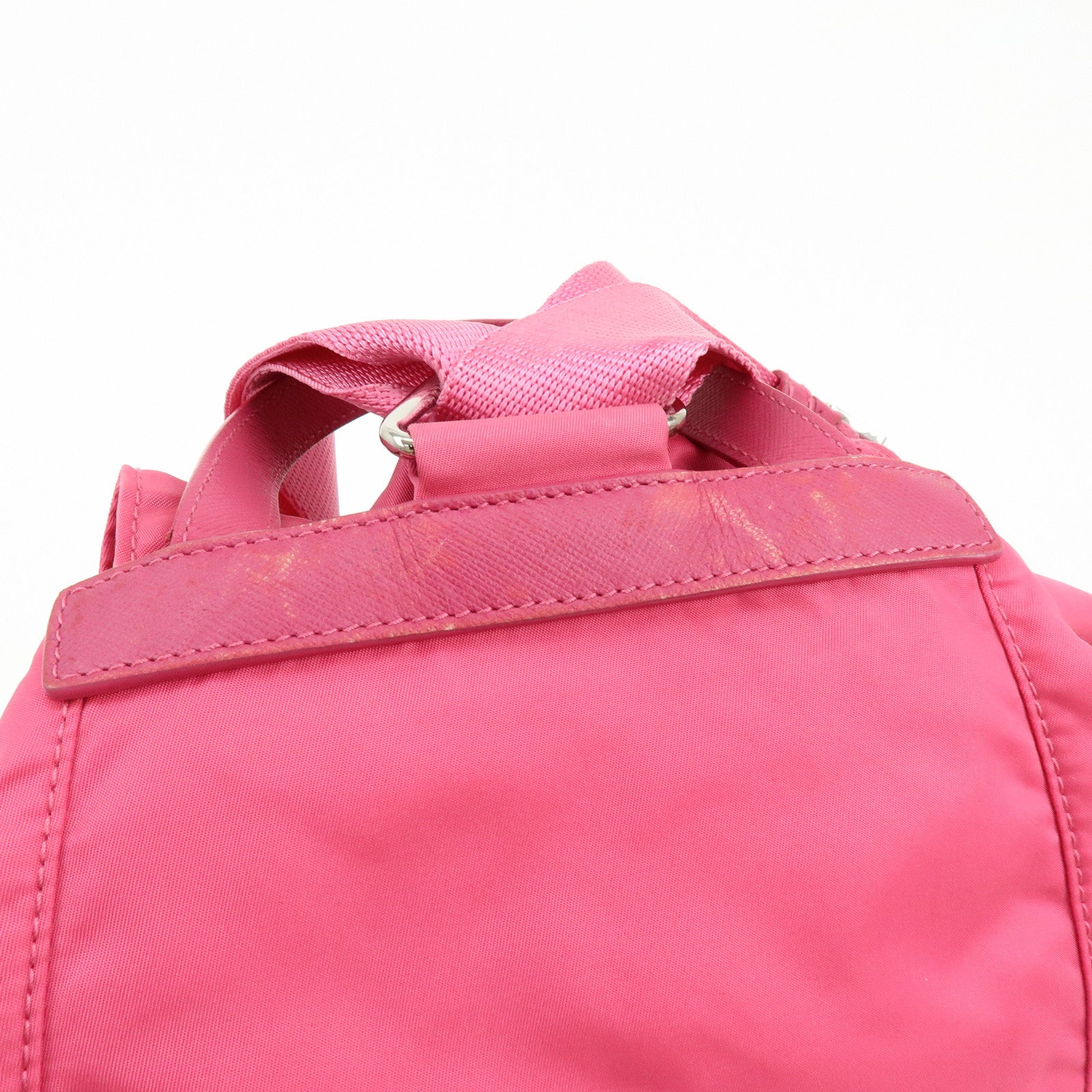 PRADA Triangle Log Nylon Leather Backpack Rucksack Pink BZ0032