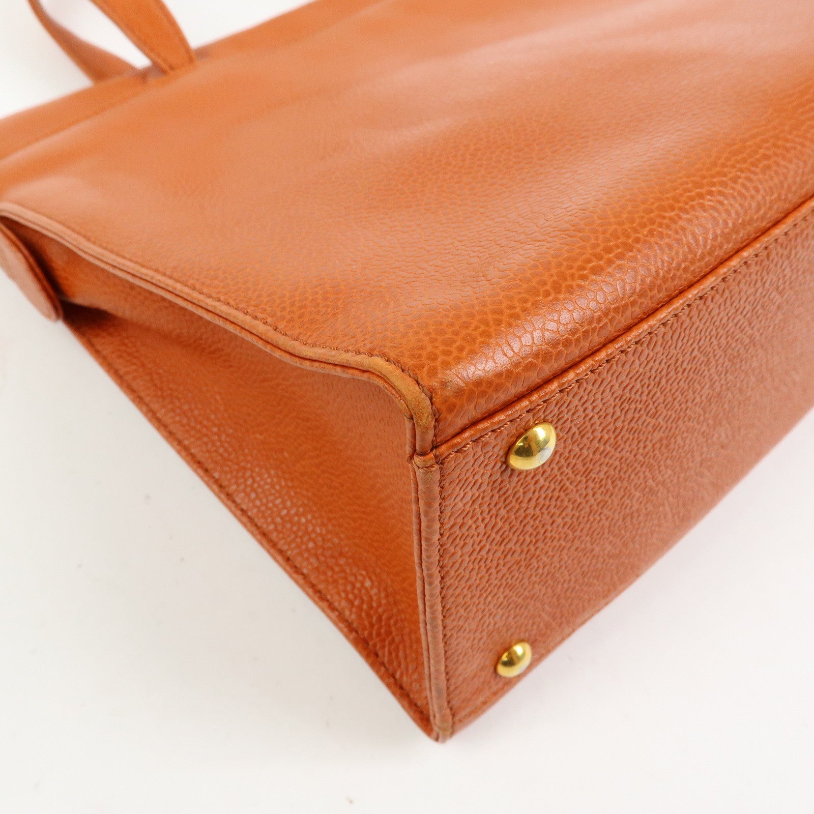 CHANEL Caviarskin Tote Bag Hand Bag Orange