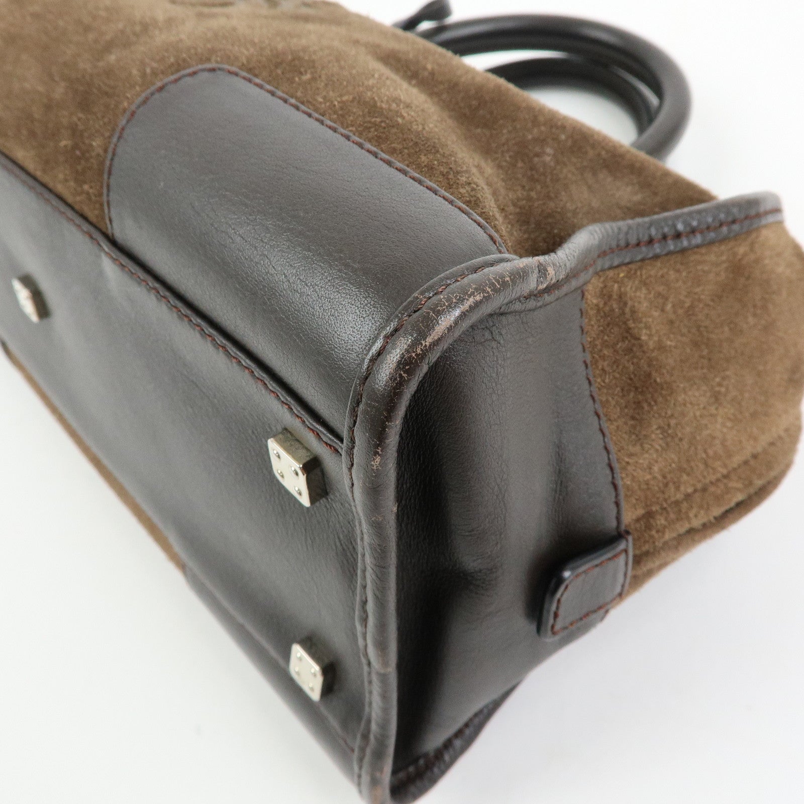 LOEWE Anagram Amazona 28 Suede Leather Hand Bag Boston Bag Brown