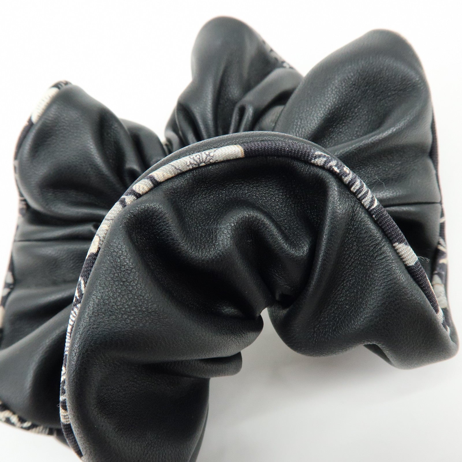 HERMES Agneau Milo Lamb Leather Scrunchie Hair Accessory Black White