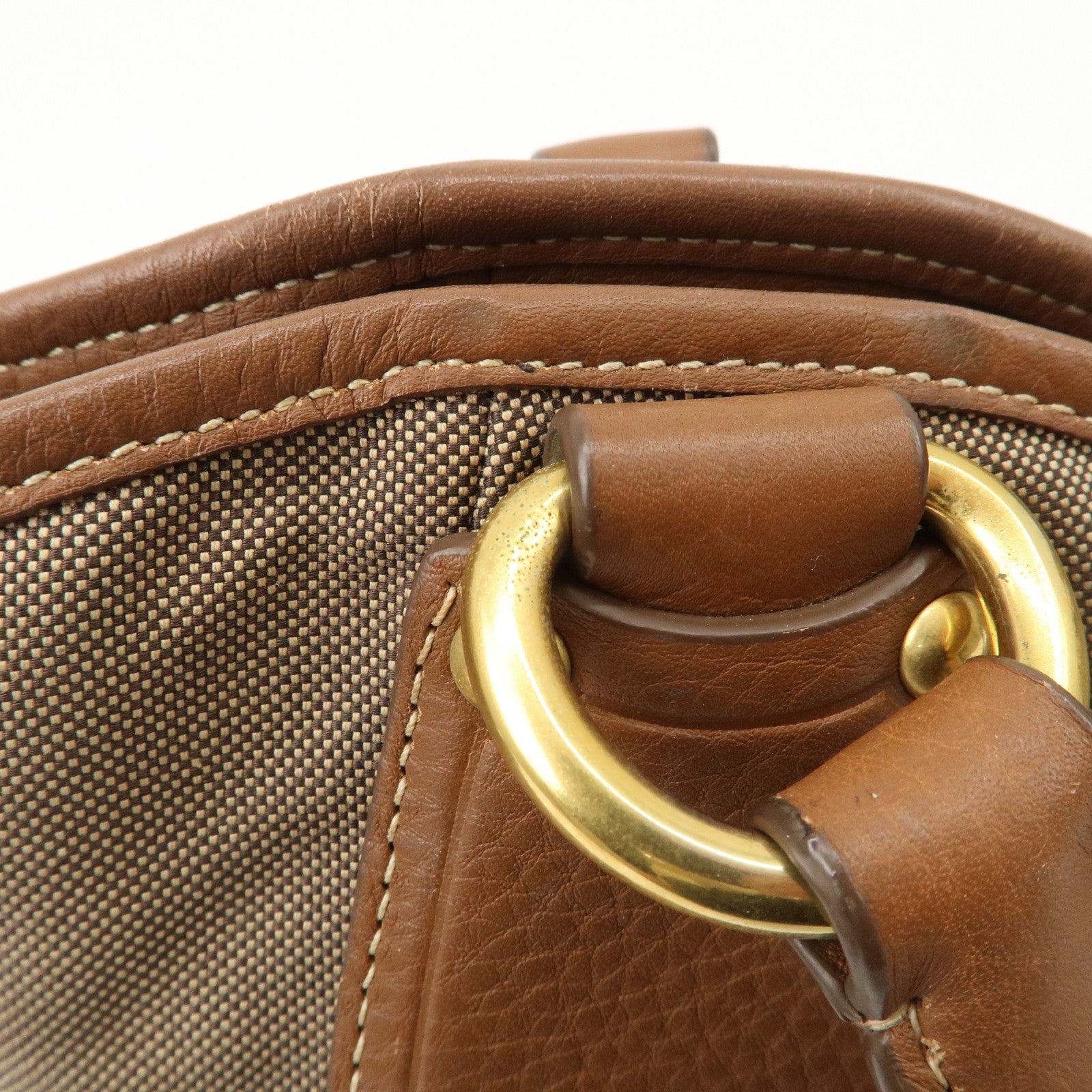 PRADA Logo Jacquard Leather Tote Bag Hand Bag Brown BR4635 Used