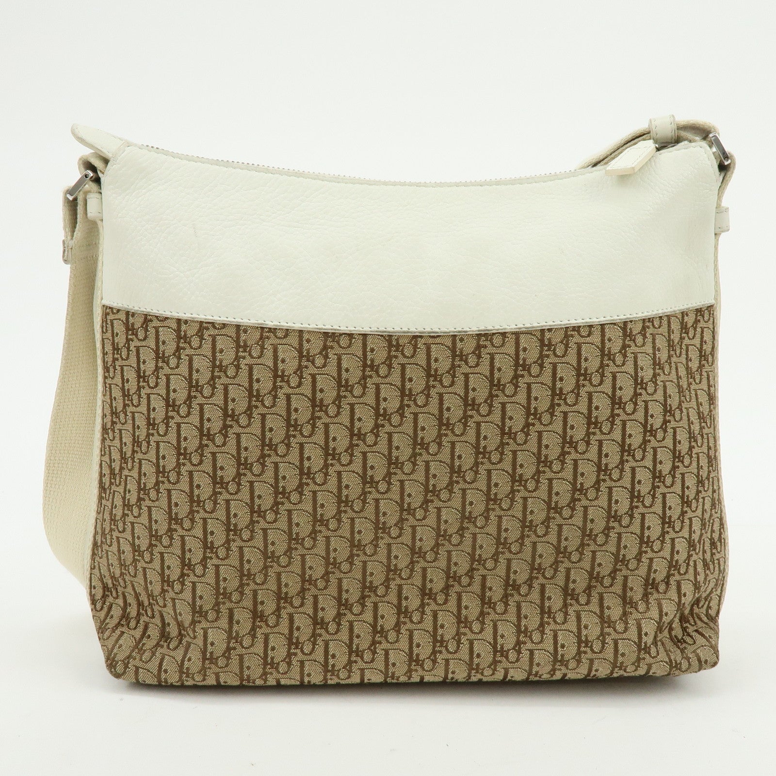 Christian Dior Street Chic Trotter Canvas Leather Shoulder Bag Beige