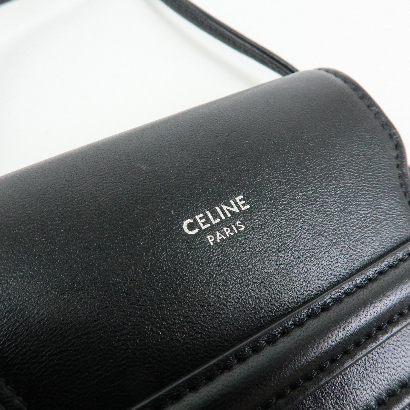 CELINE Triomphe PVC Leahter Mobile Pouch Phone Case Black Brown