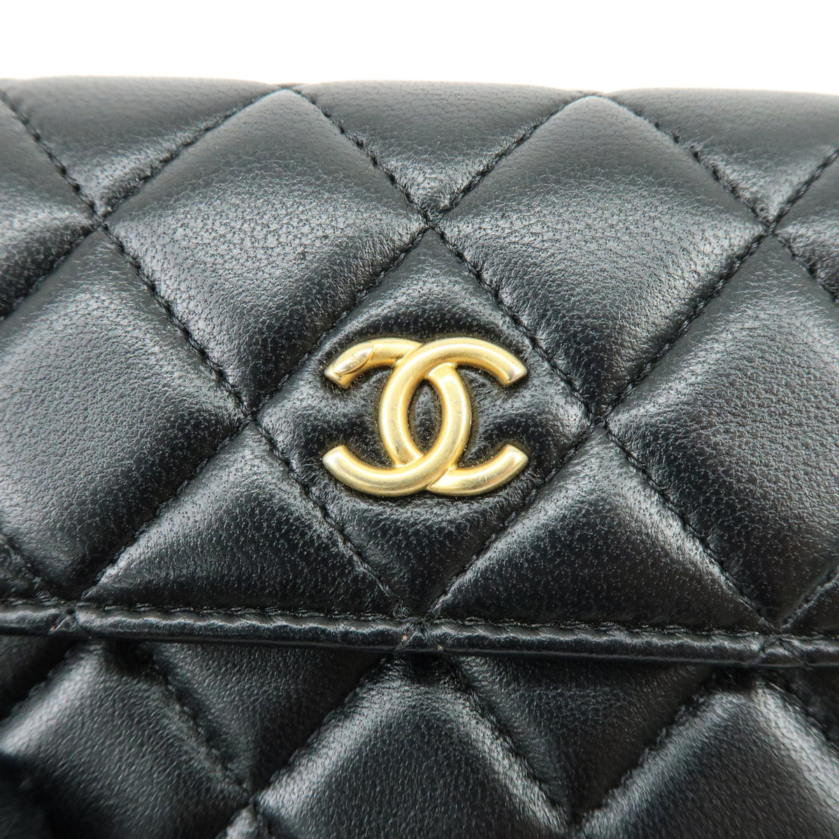 CHANEL Matelasse Lamb Skin Mini Chain Shoulder Bag Black
