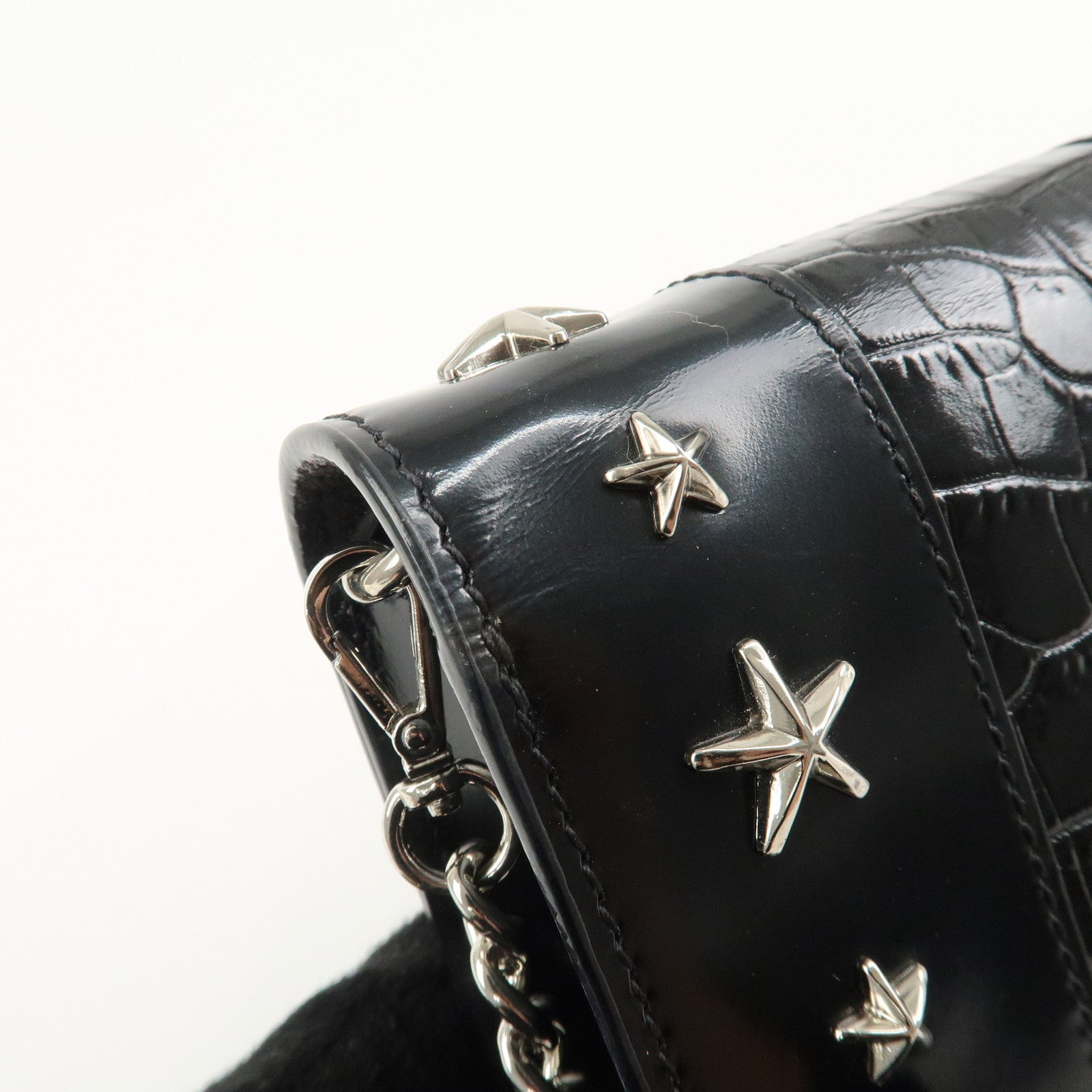 JIMMY CHOO Leather Star Studs Chain Shoulder Bag Crossbody Bag Black Used