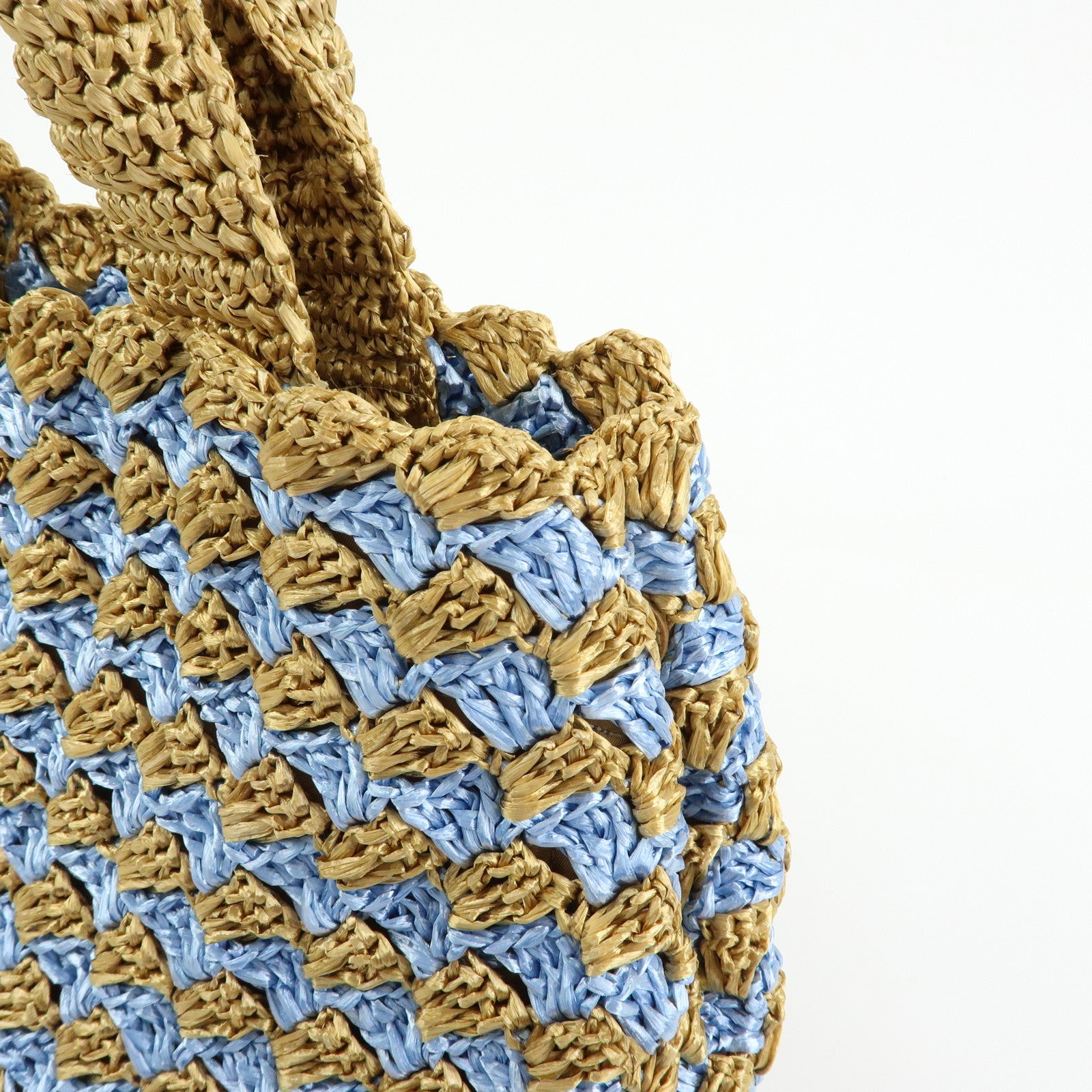 PRADA Triangle Logo Canapa Raffia Tote Bag Hand Bag Beige Blue