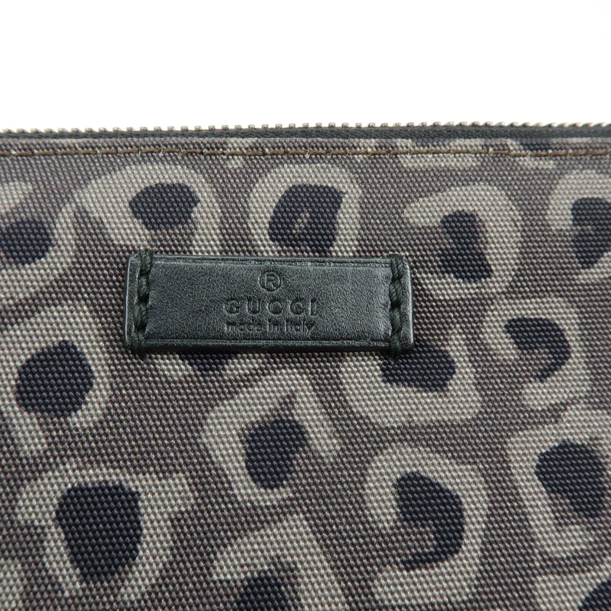 GUCCI Canvas Leather Clutch Bag Leopard Grey Black 353478