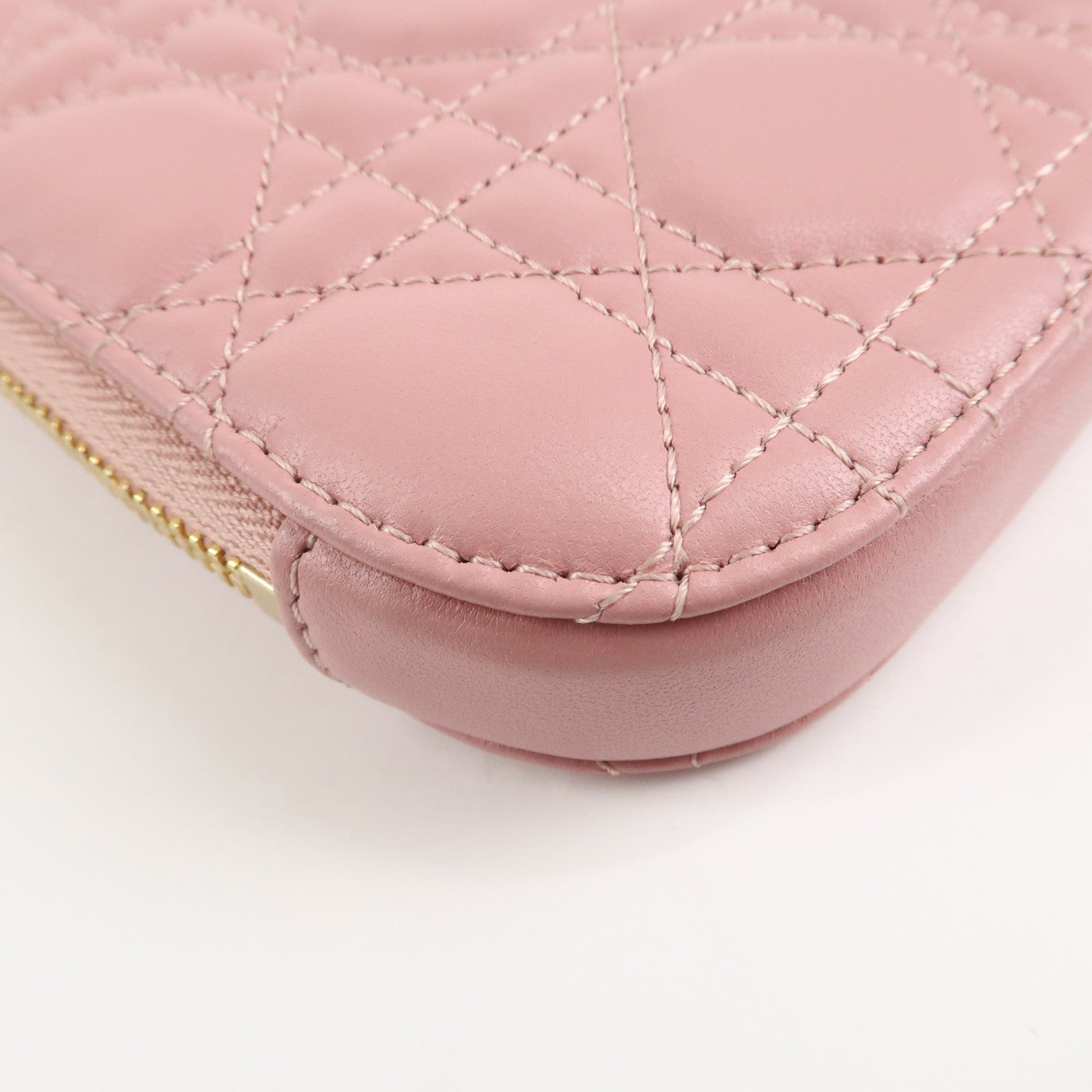 Christian Dior Cannage Leather Phone Holder Shoulder Bag Pink Used