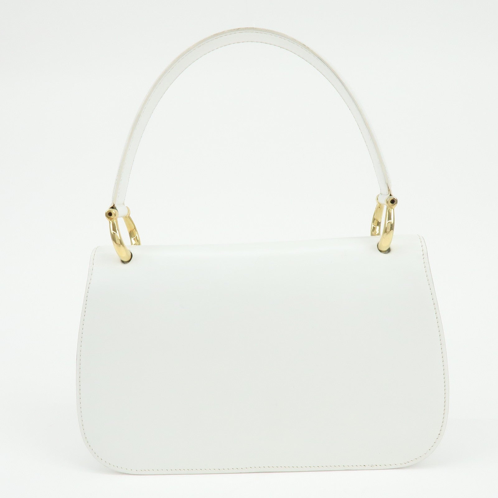 CELINE Leather Top Handle 2Way Bag Hand Bag Shoulder Bag White