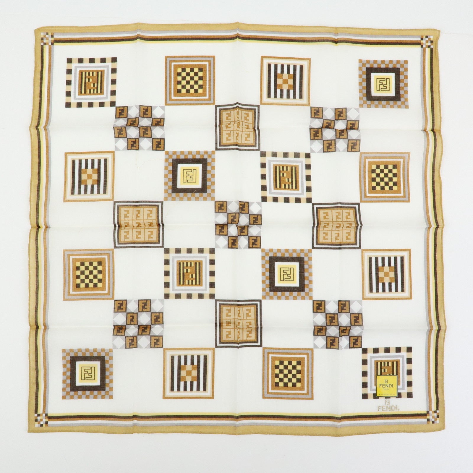 FENDI Zucca Zuccino Cotton 100% Lot of 5 Handkerchief Brown Green Pink