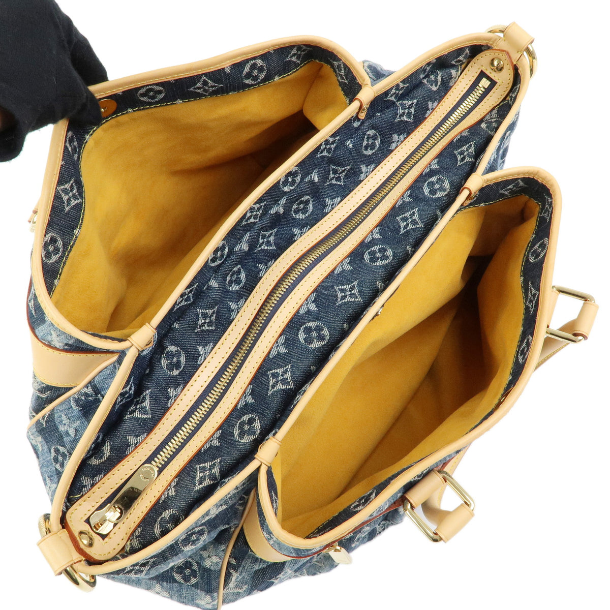 Louis Vuitton Monogram Denim Cabas Raye GM 2Way Hand Bag Blue M95336
