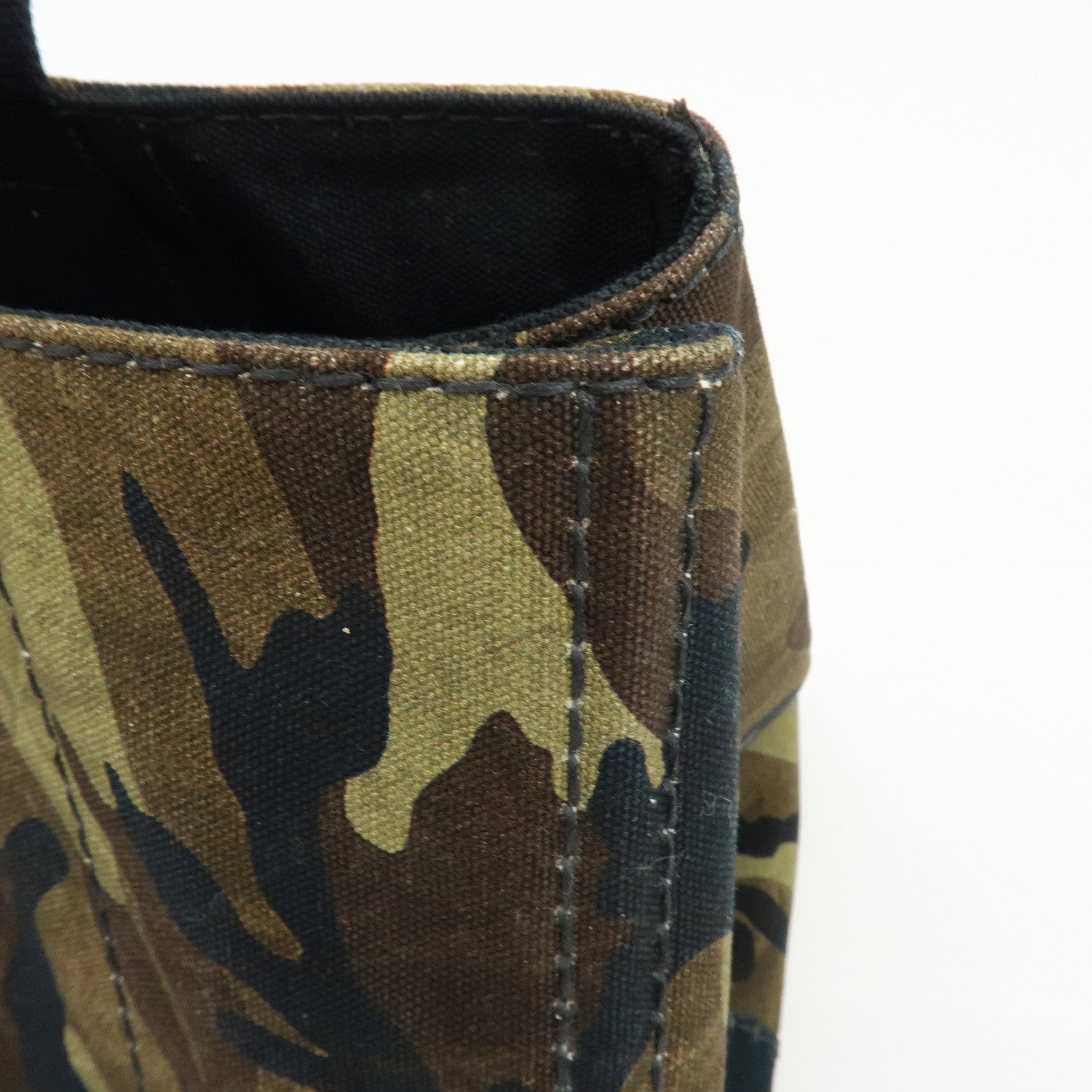PRADA Canapa Triangle Logo Canvas Tote Bag Camouflage Khaki BN2020